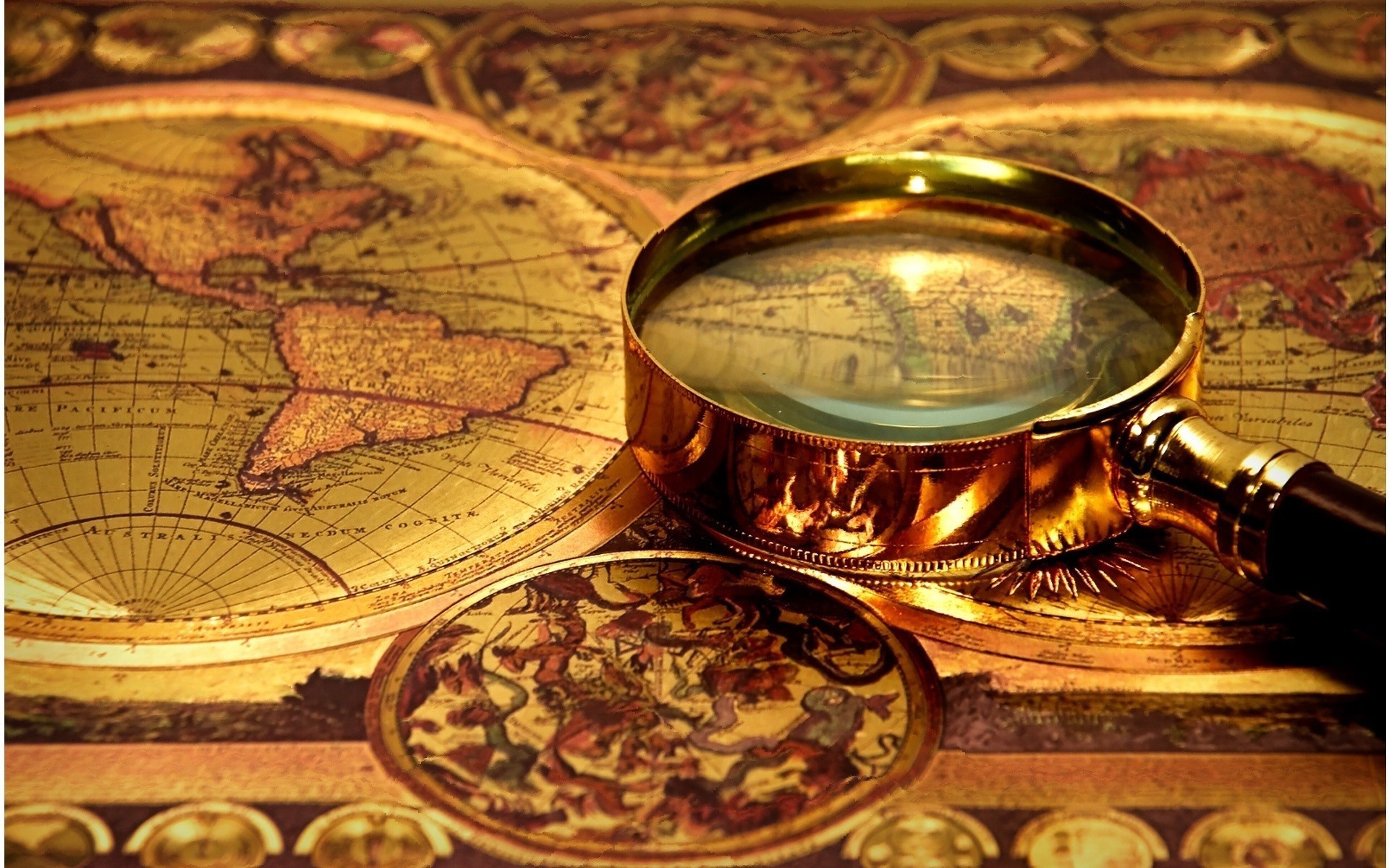 Vintage map with magnifying glass HD Wallpaper