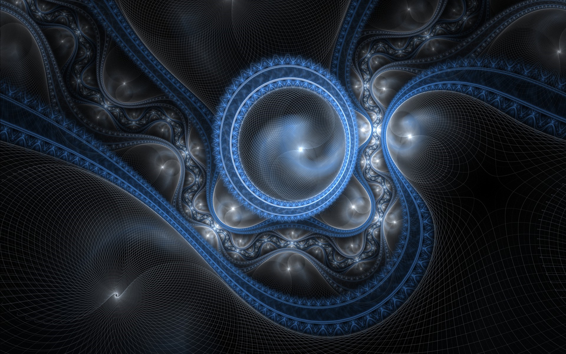 Abstract fractal with blue circle and geometric patterns HD Wallpaper