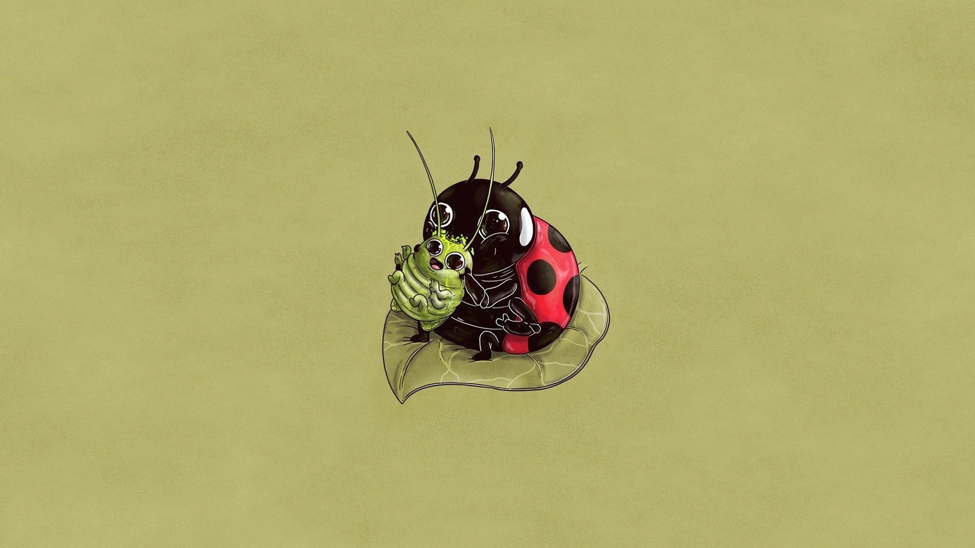 Ladybug and aphid on a leaf HD Wallpaper