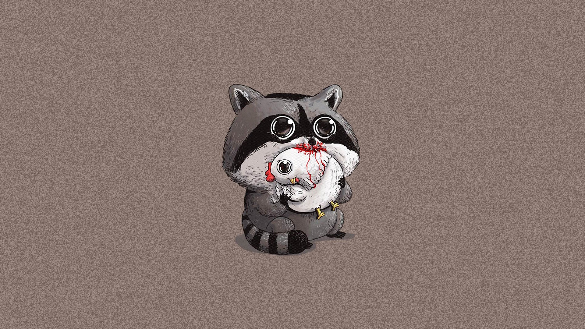 Cartoon raccoon eating a bloody chicken HD Wallpaper