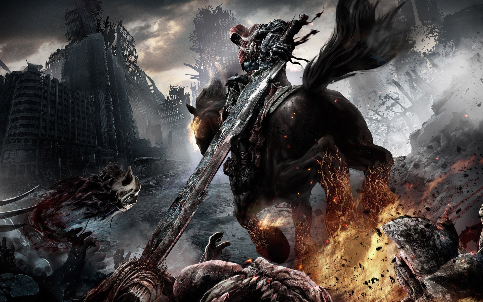 Death Rider on Horse in Ruined City HD Wallpaper