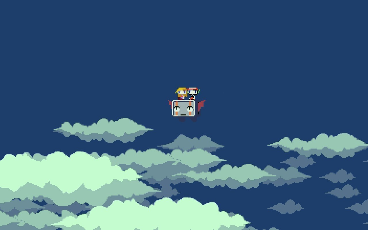 Quote and Curly Brace from Cave Story flying in the sky HD Wallpaper
