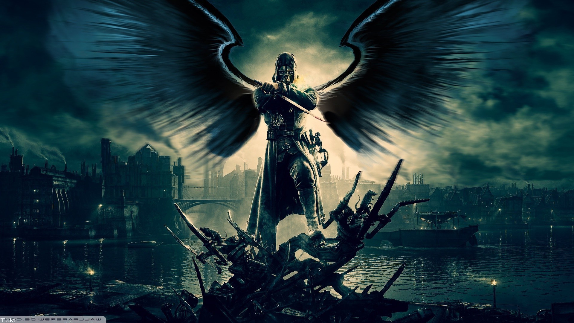 Corvo Attano from Dishonored with Angel Wings HD Wallpaper