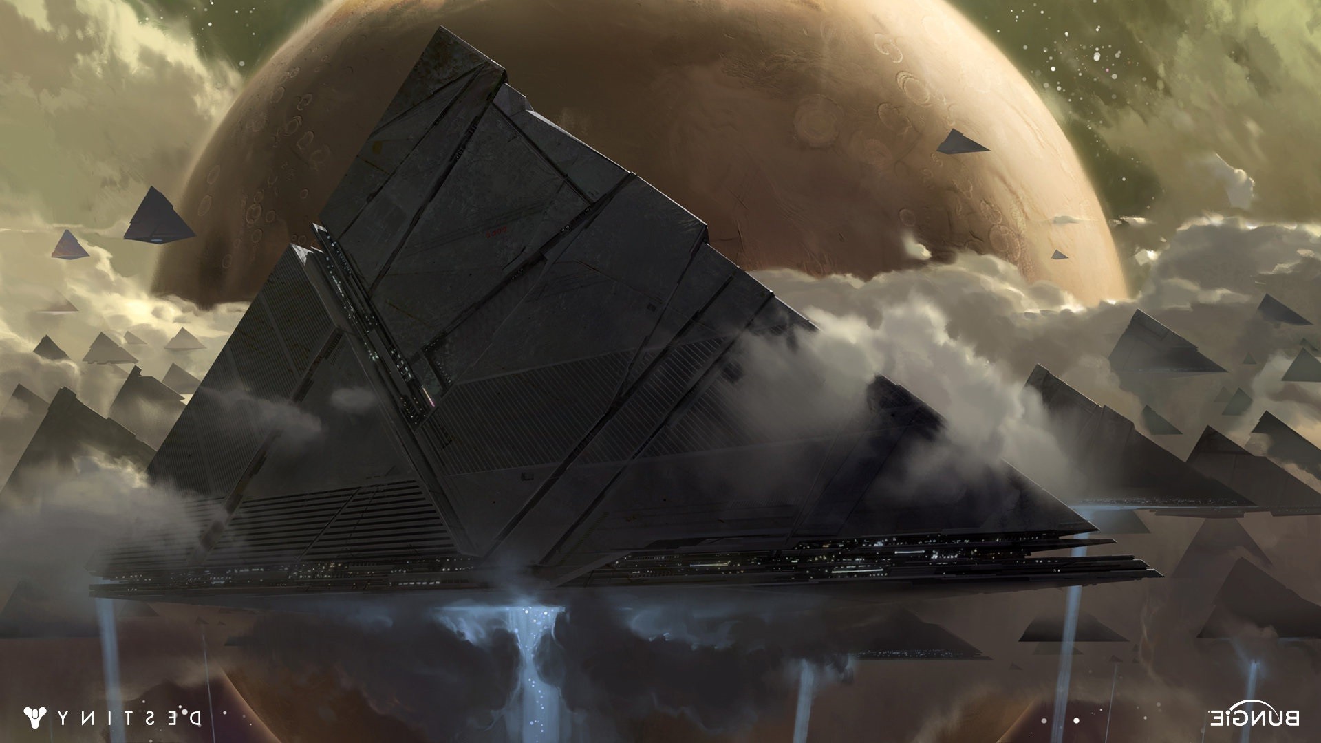 Destiny Pyramids in Space with Planet HD Wallpaper
