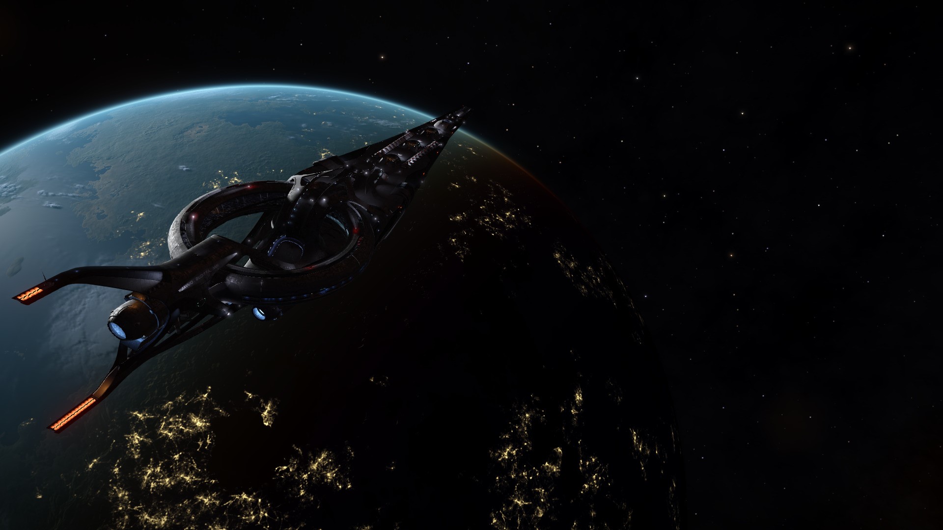 Spaceship orbiting a planet in Elite Dangerous HD Wallpaper
