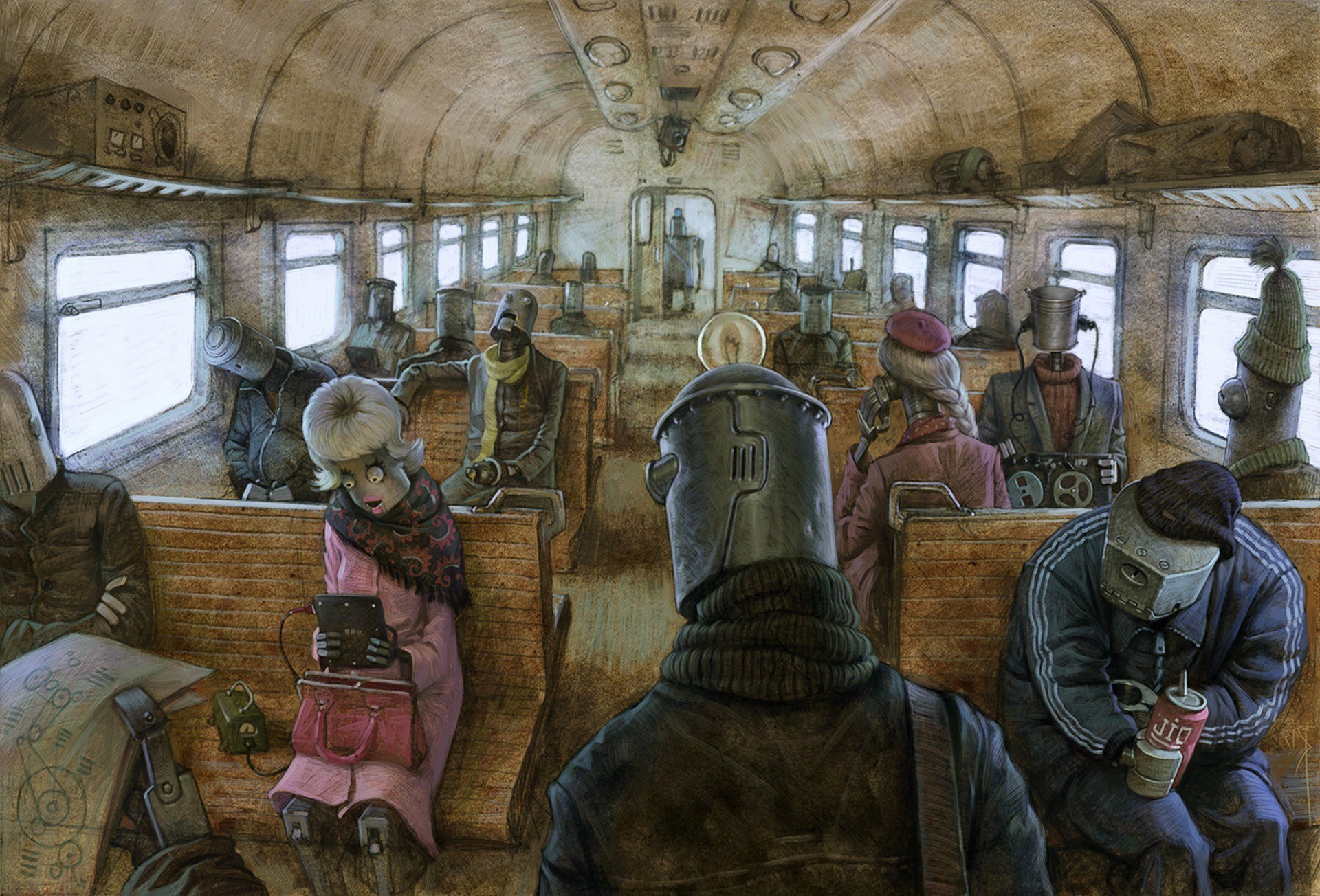 Robots on a train HD Wallpaper