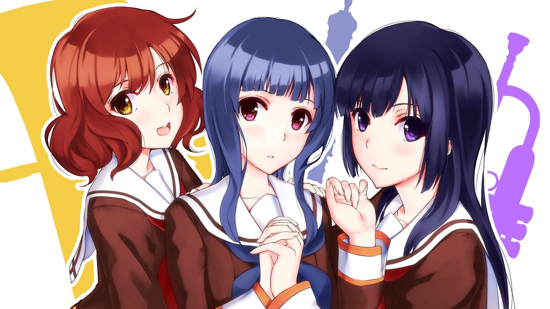 Three girls from Hibike! Euphonium in school uniforms HD Wallpaper