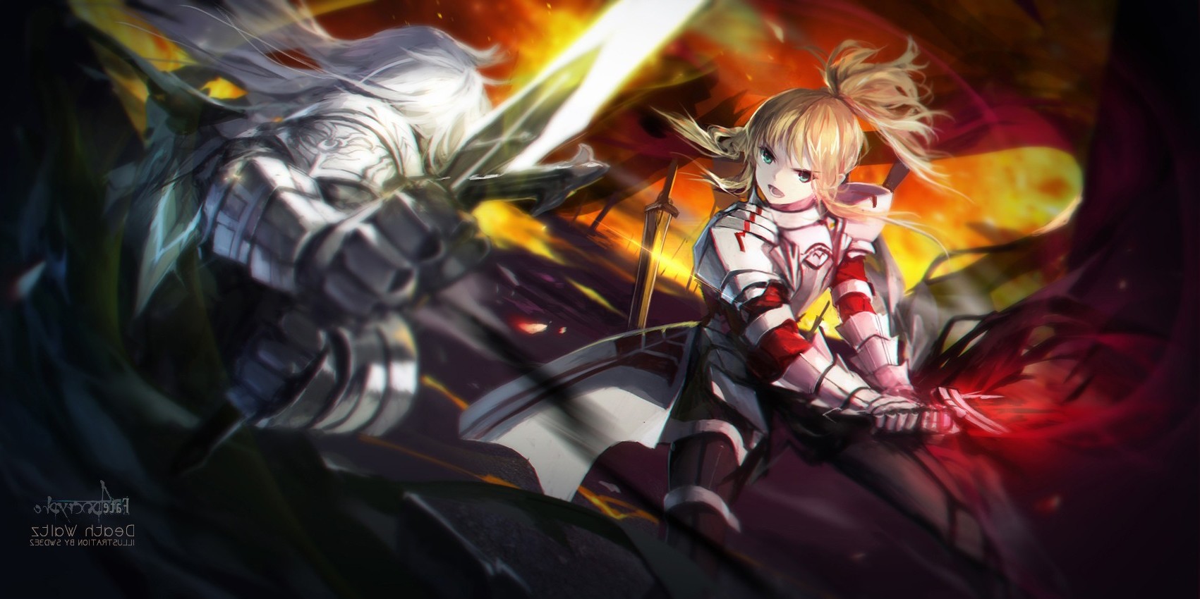 Mordred from Fate/Apocrypha fighting a knight HD Wallpaper
