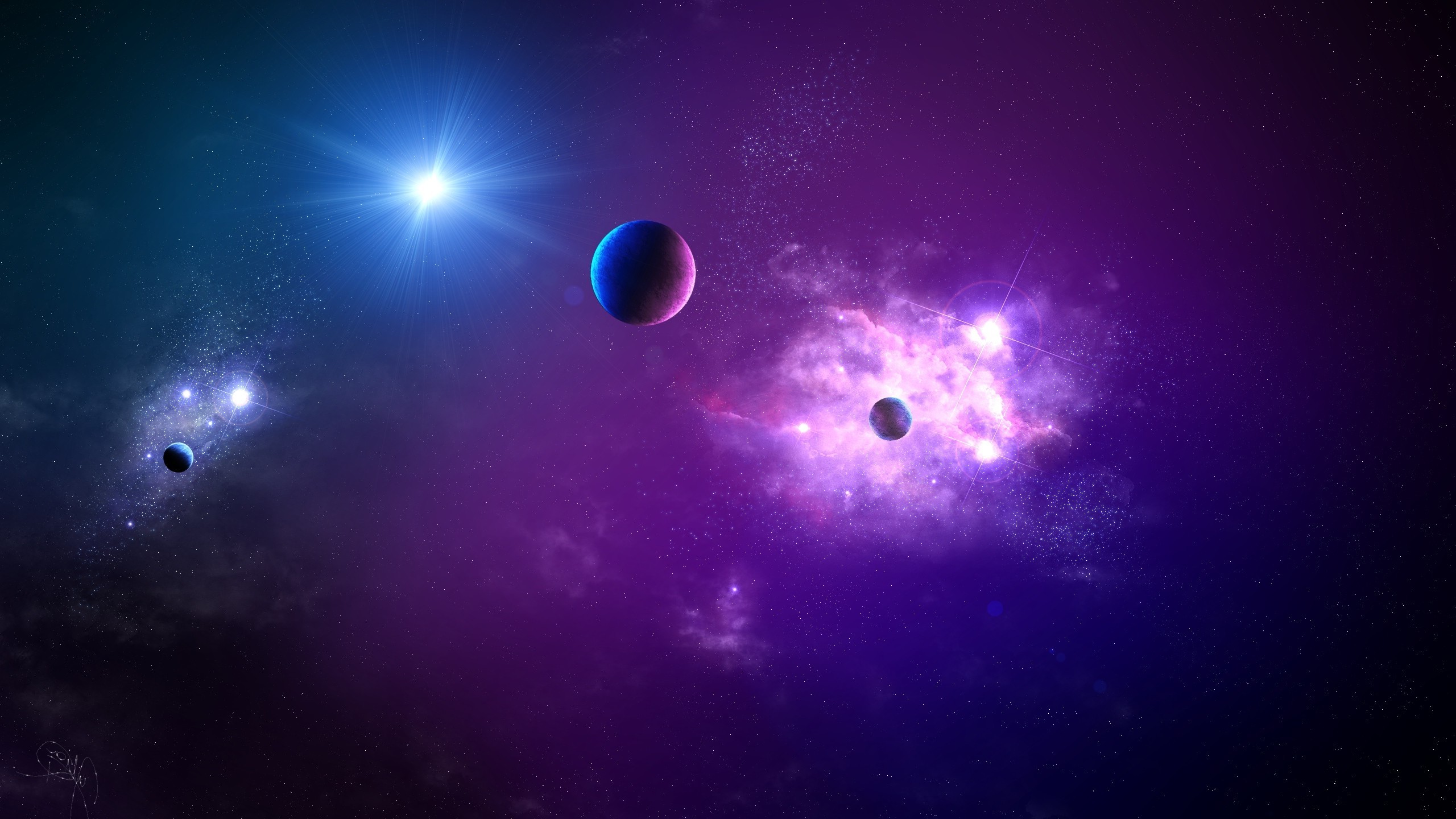 Digital art of planets and nebulae in space HD Wallpaper