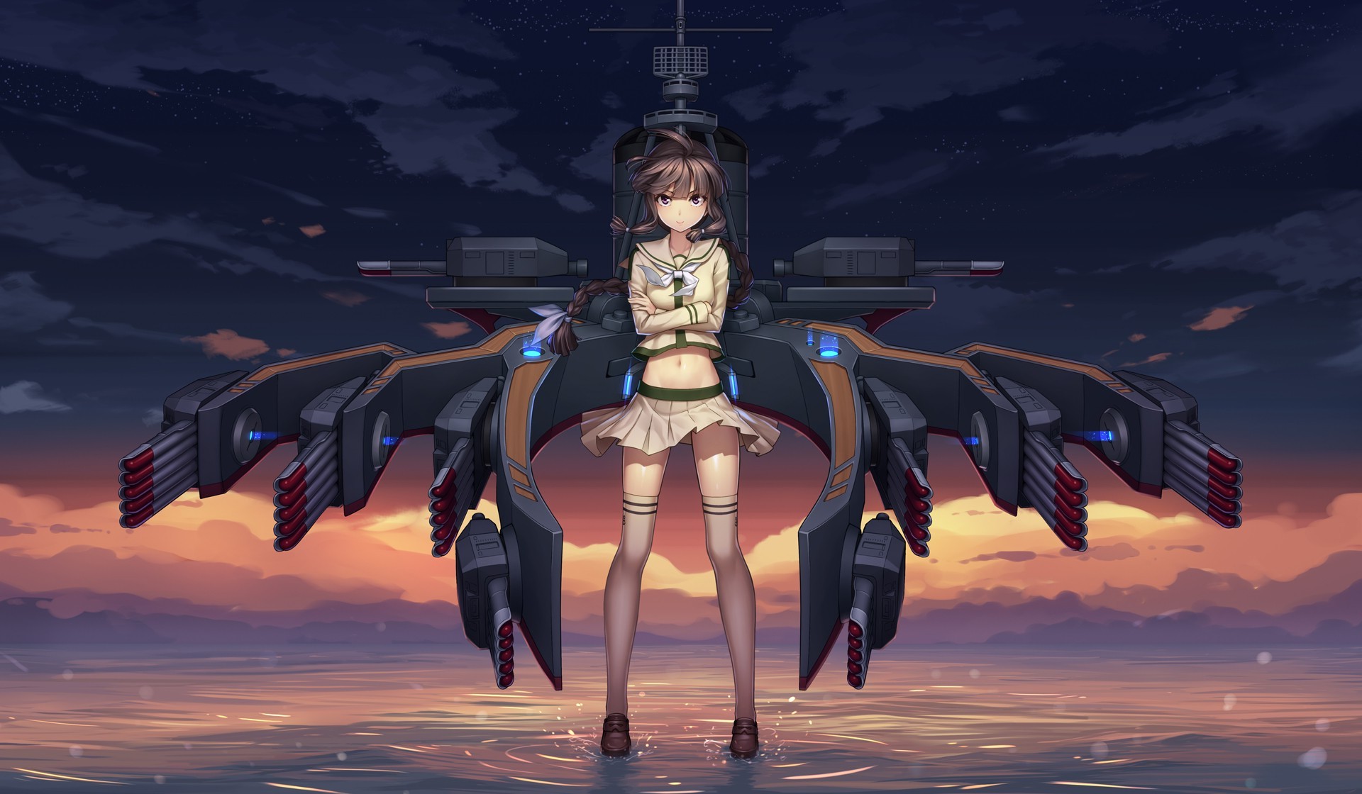 Kitakami from Kantai Collection with a large ship armament HD Wallpaper
