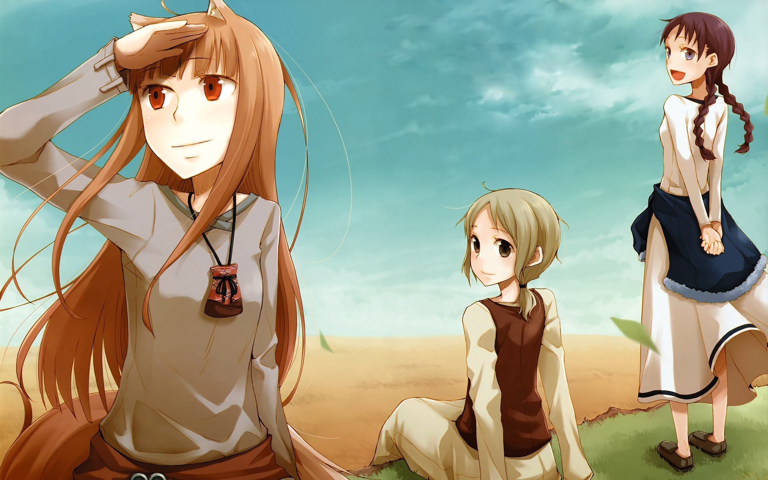 Holo from Spice and Wolf with two other girls HD Wallpaper