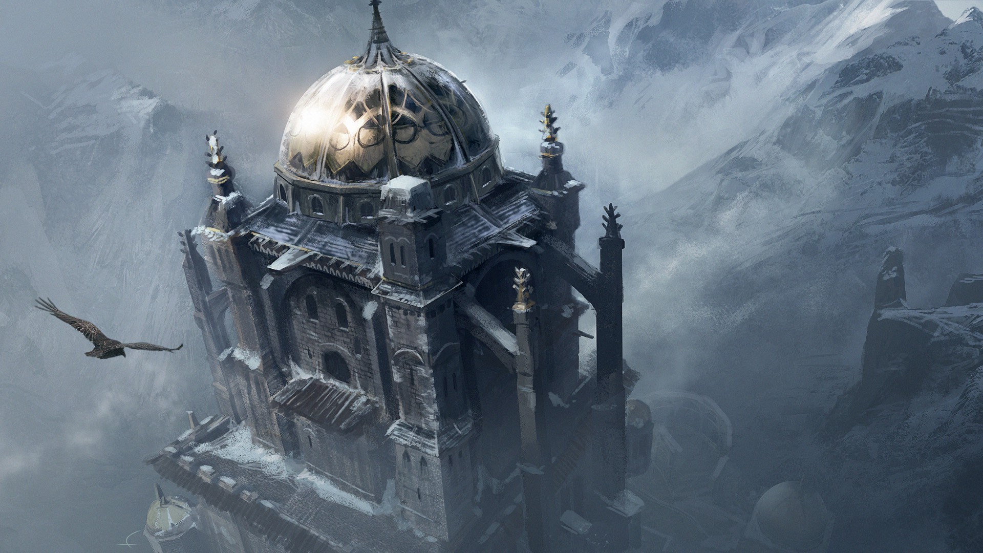 Assassin's Creed artwork of a castle in the mountains HD Wallpaper
