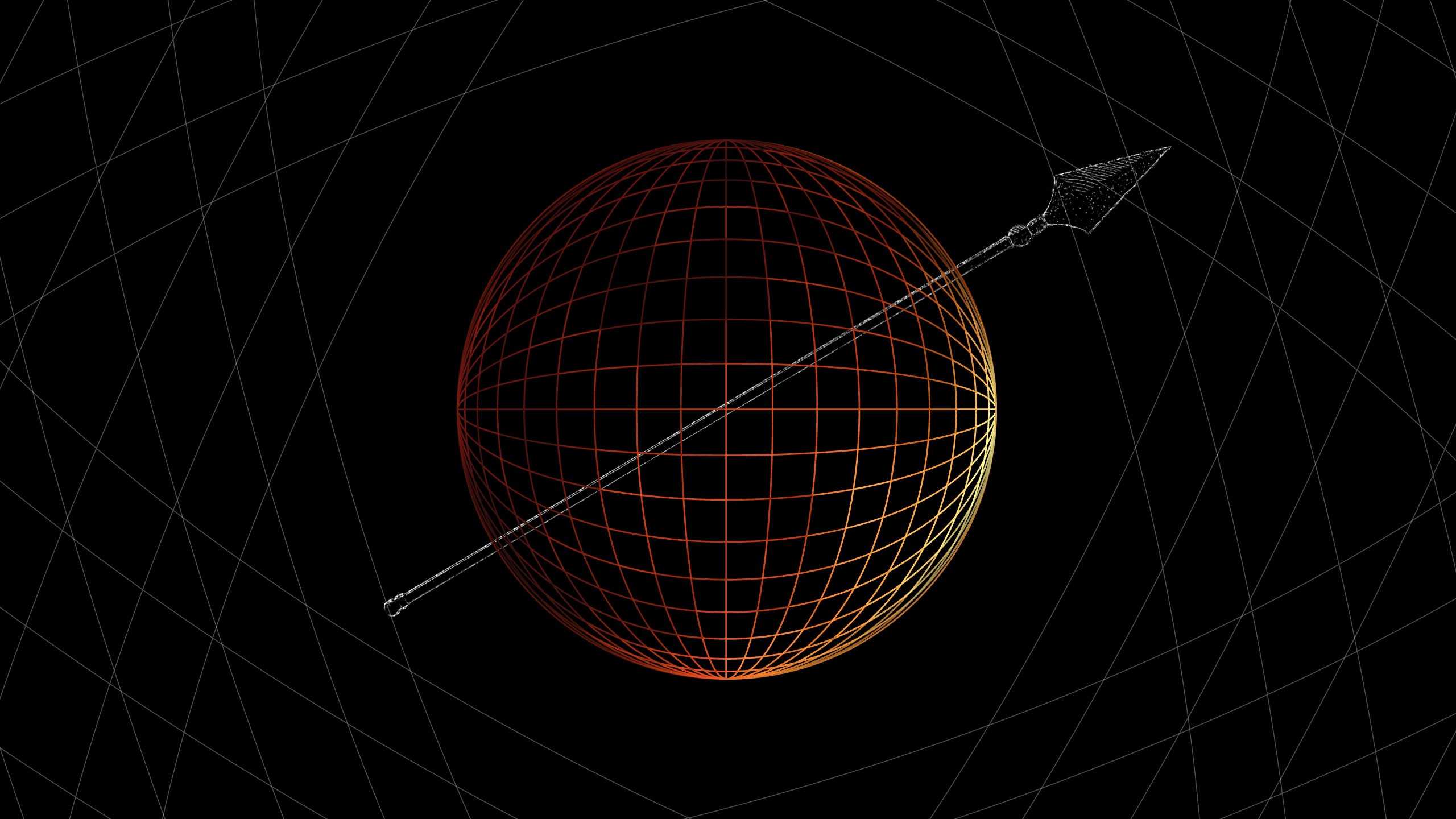 Wireframe sphere with spear on a grid background HD Wallpaper
