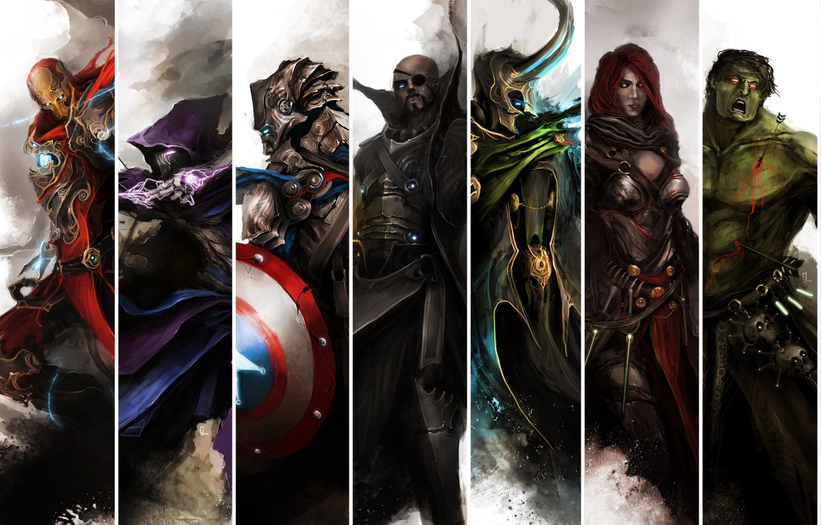 Iron Man, Captain America, Nick Fury, Hulk, Loki, Black Widow, Hawkeye HD Wallpaper