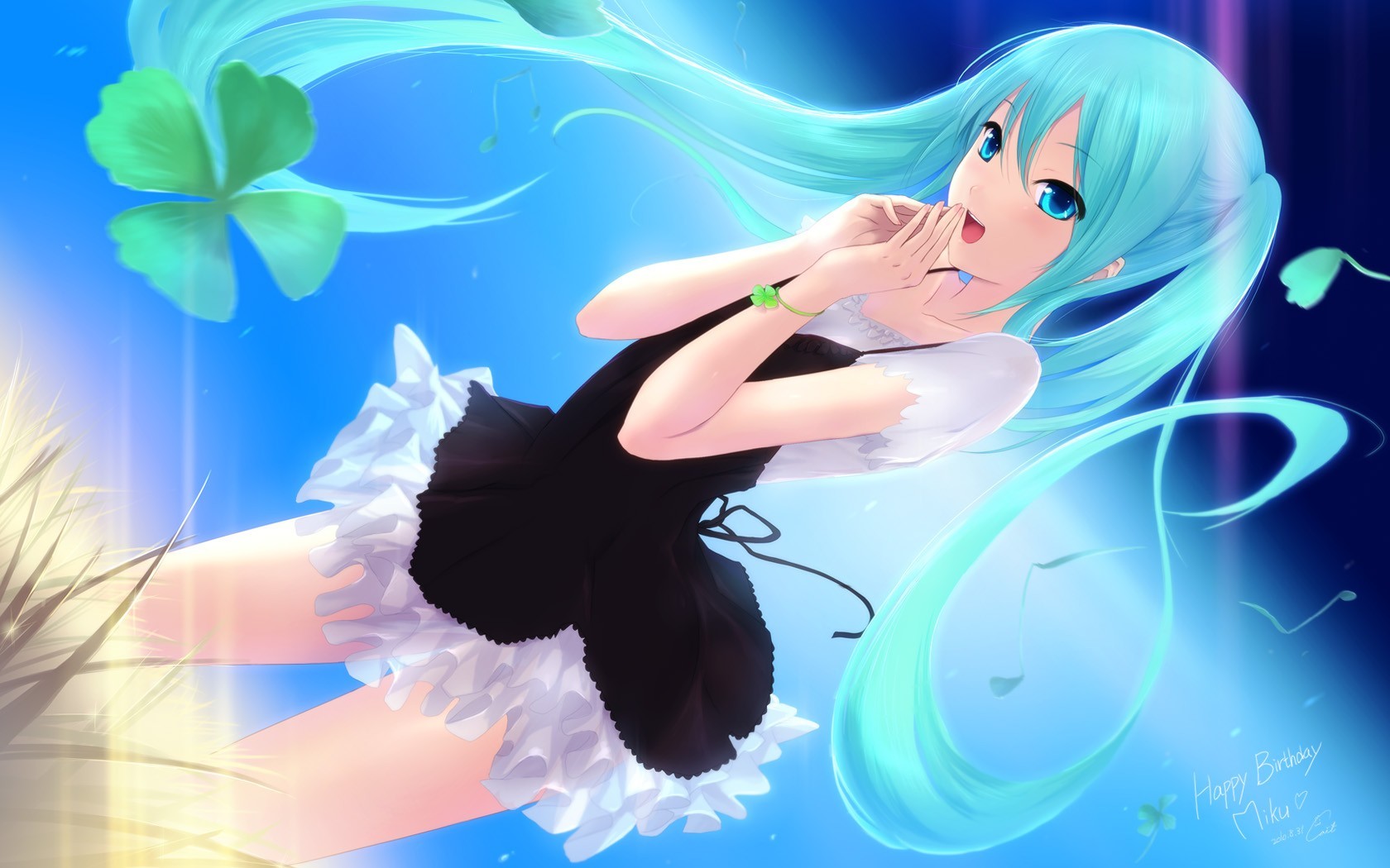 Hatsune Miku from Vocaloid with Twintails HD Wallpaper