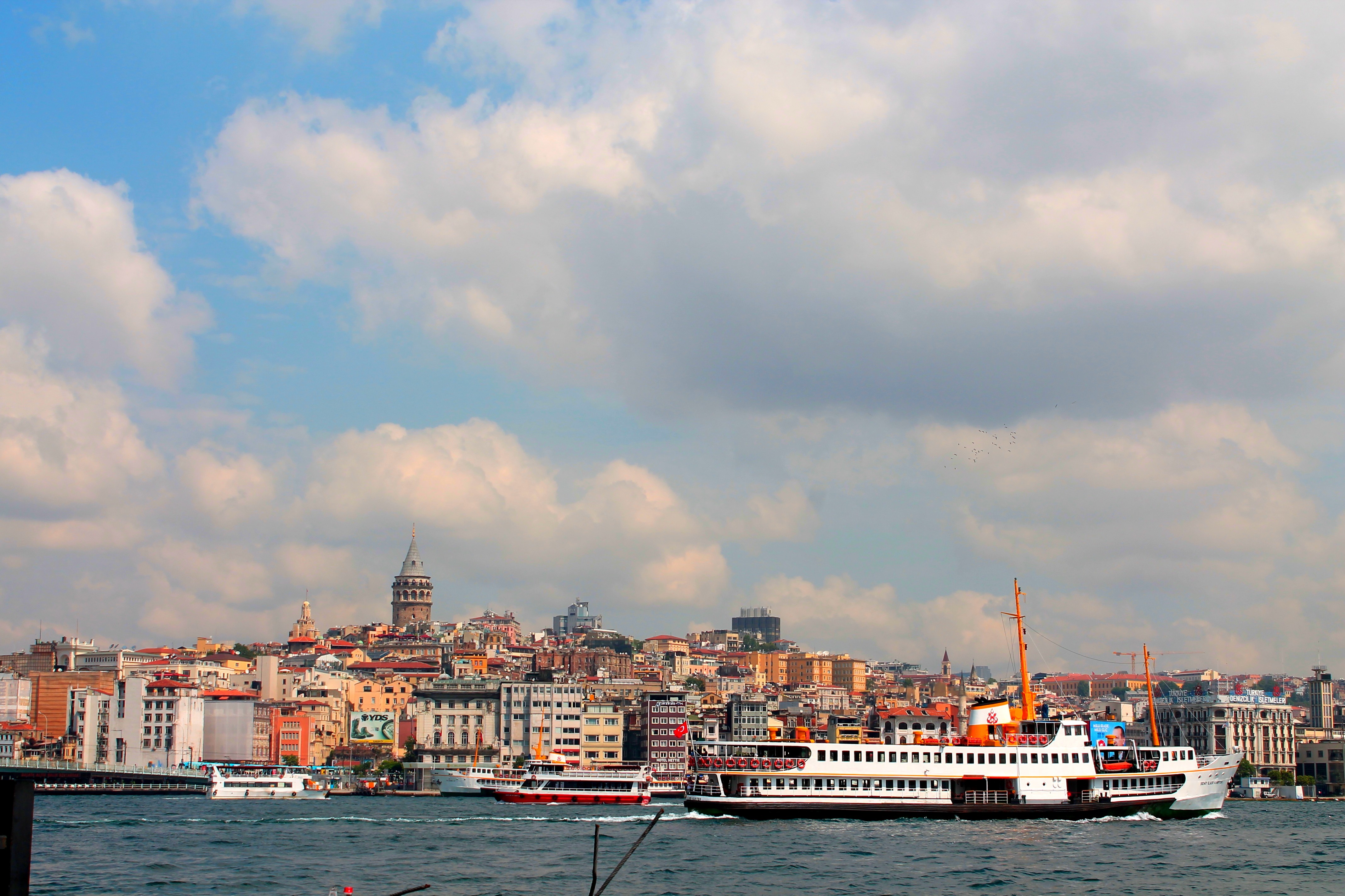 Istanbul cityscape with Galata Tower and ferries HD Wallpaper