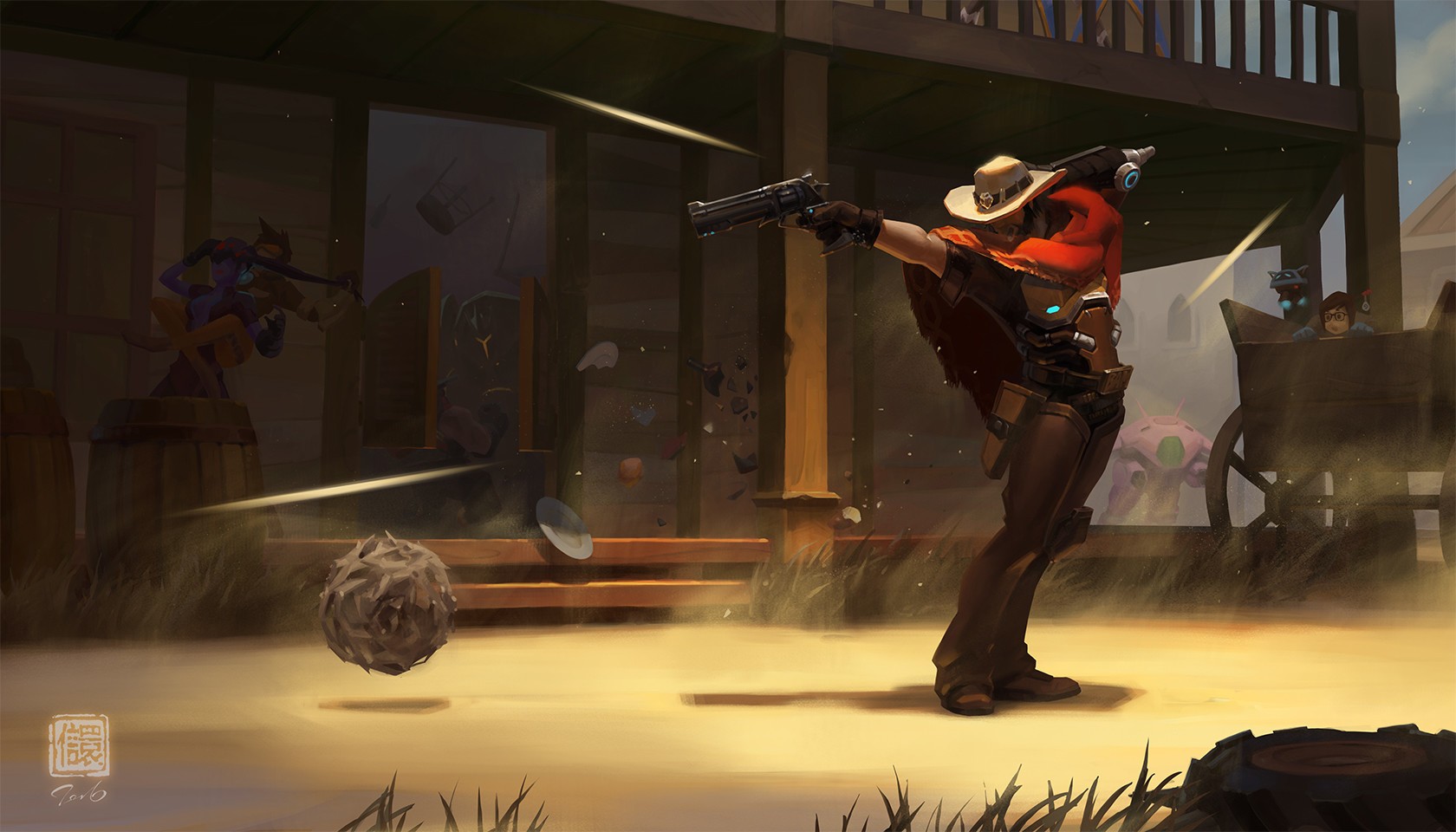 McCree from Overwatch in a Wild West shootout HD Wallpaper