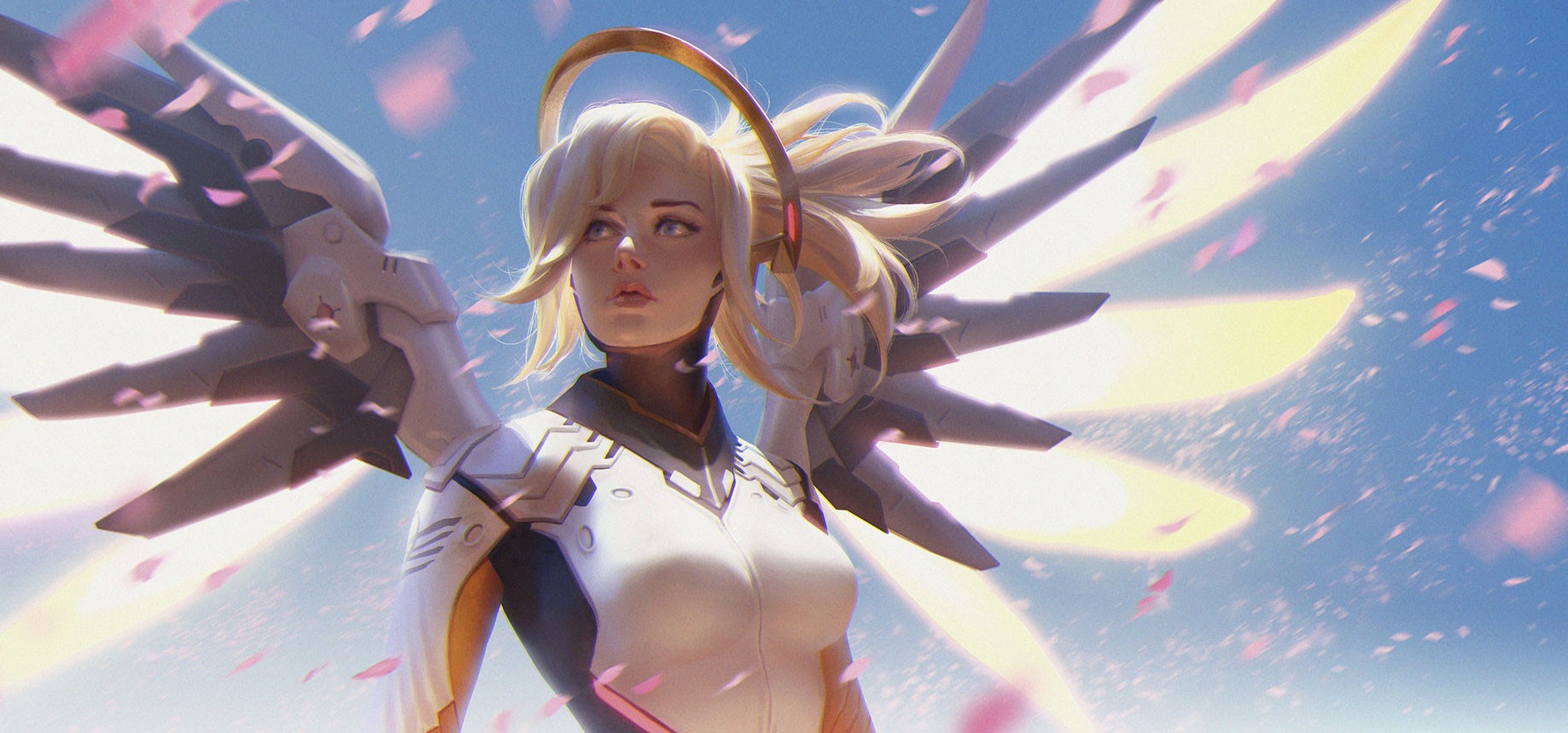 Mercy from Overwatch with wings and halo HD Wallpaper