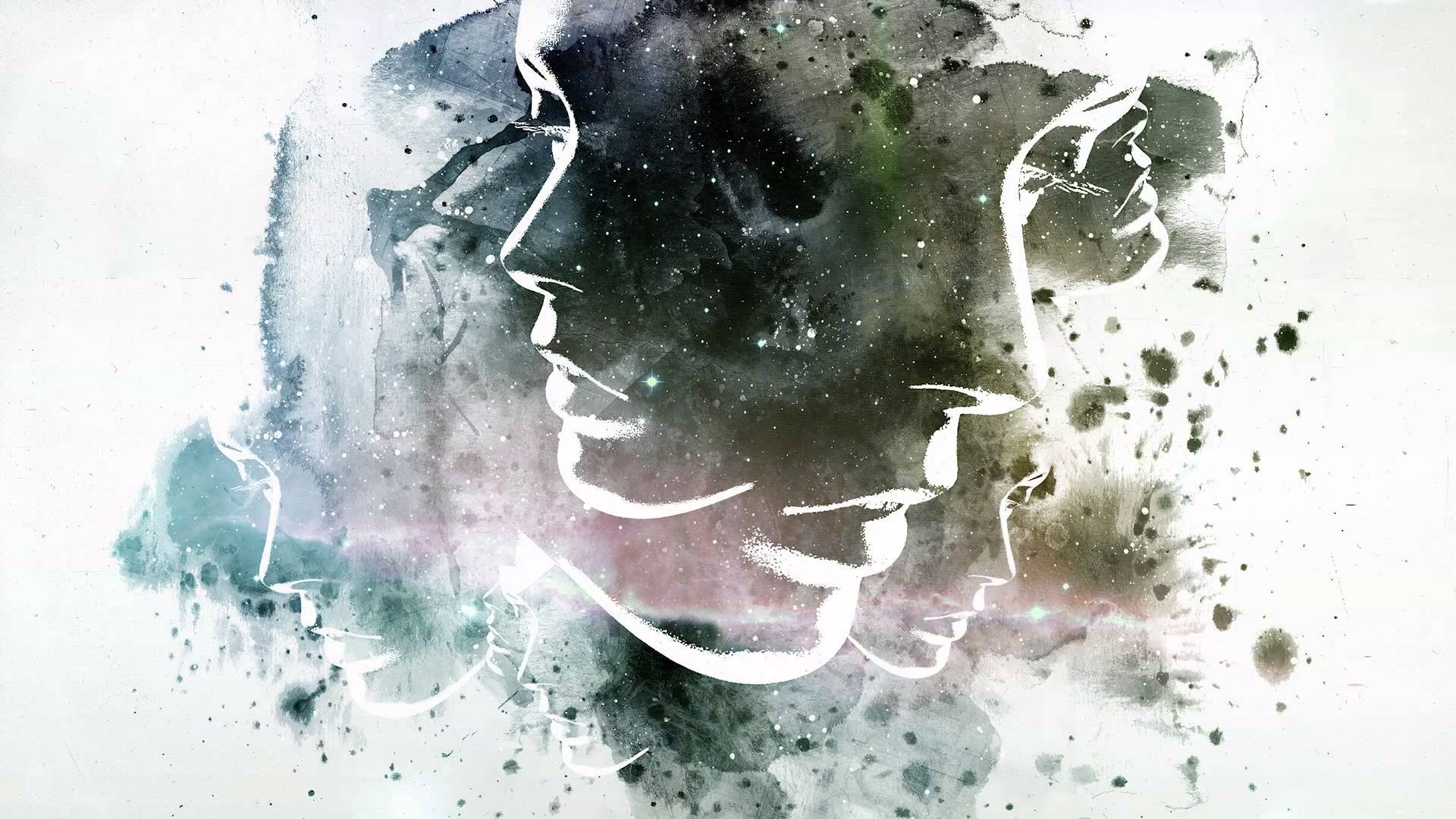 Abstract faces in cosmic watercolor HD Wallpaper