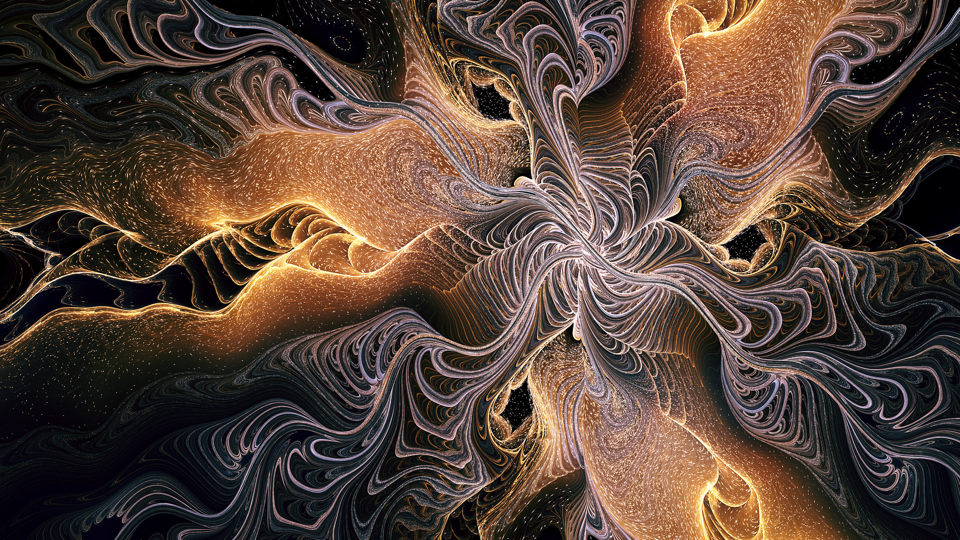 Abstract fractal art with gold and dark tones HD Wallpaper