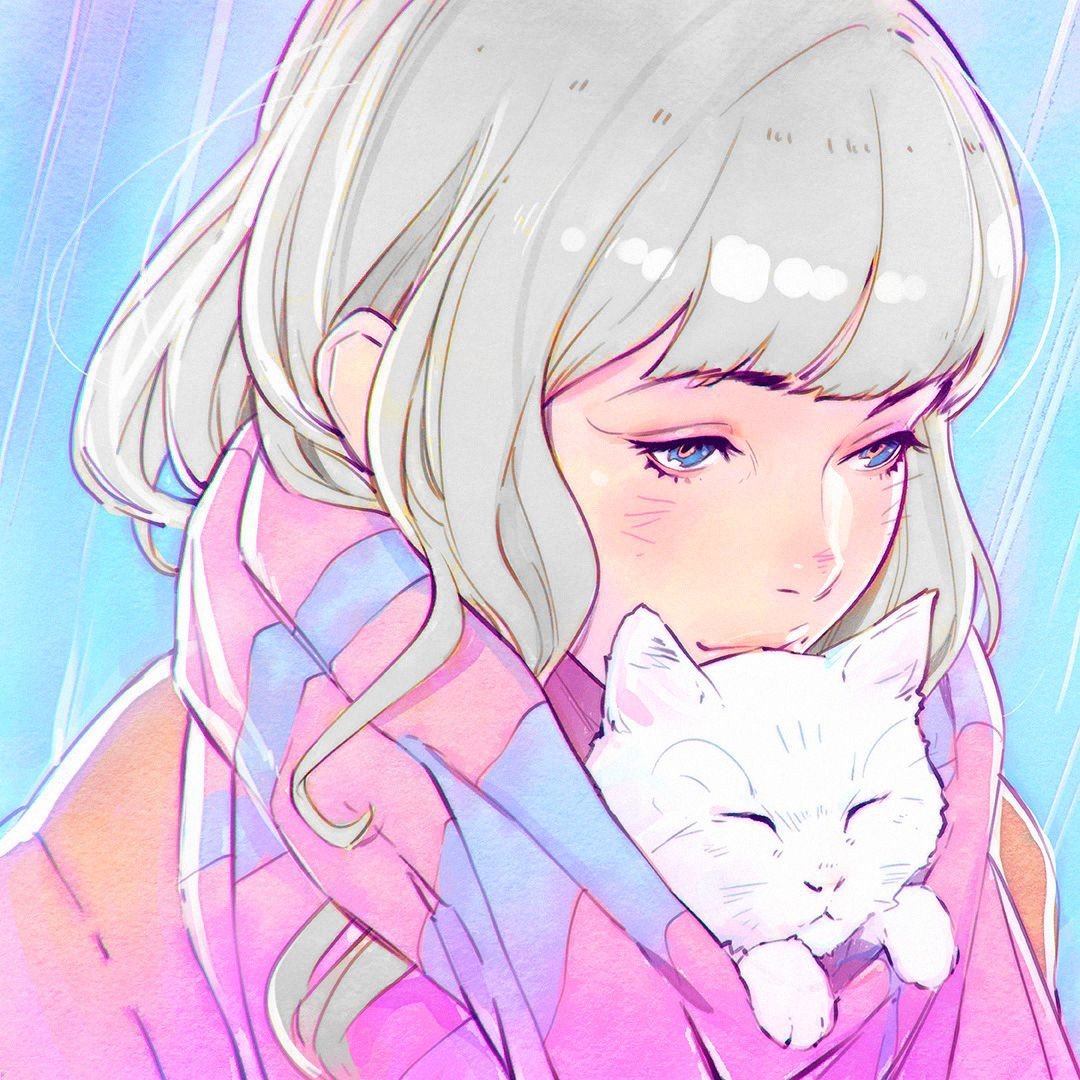 Anime girl with white cat HD Wallpaper