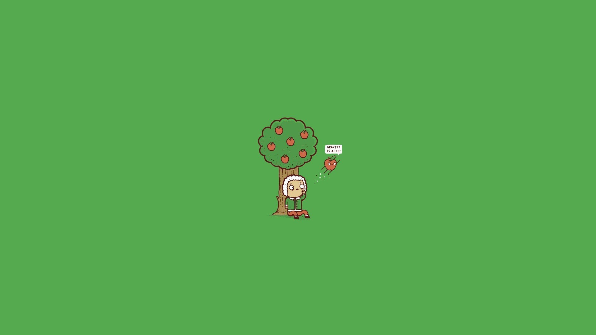 Isaac Newton and an apple discussing gravity HD Wallpaper