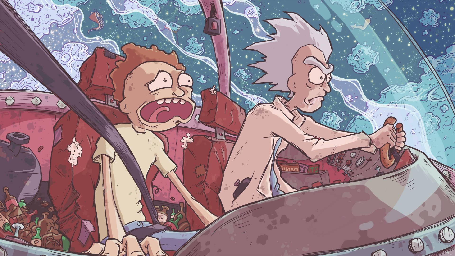 Rick and Morty in a spaceship HD Wallpaper