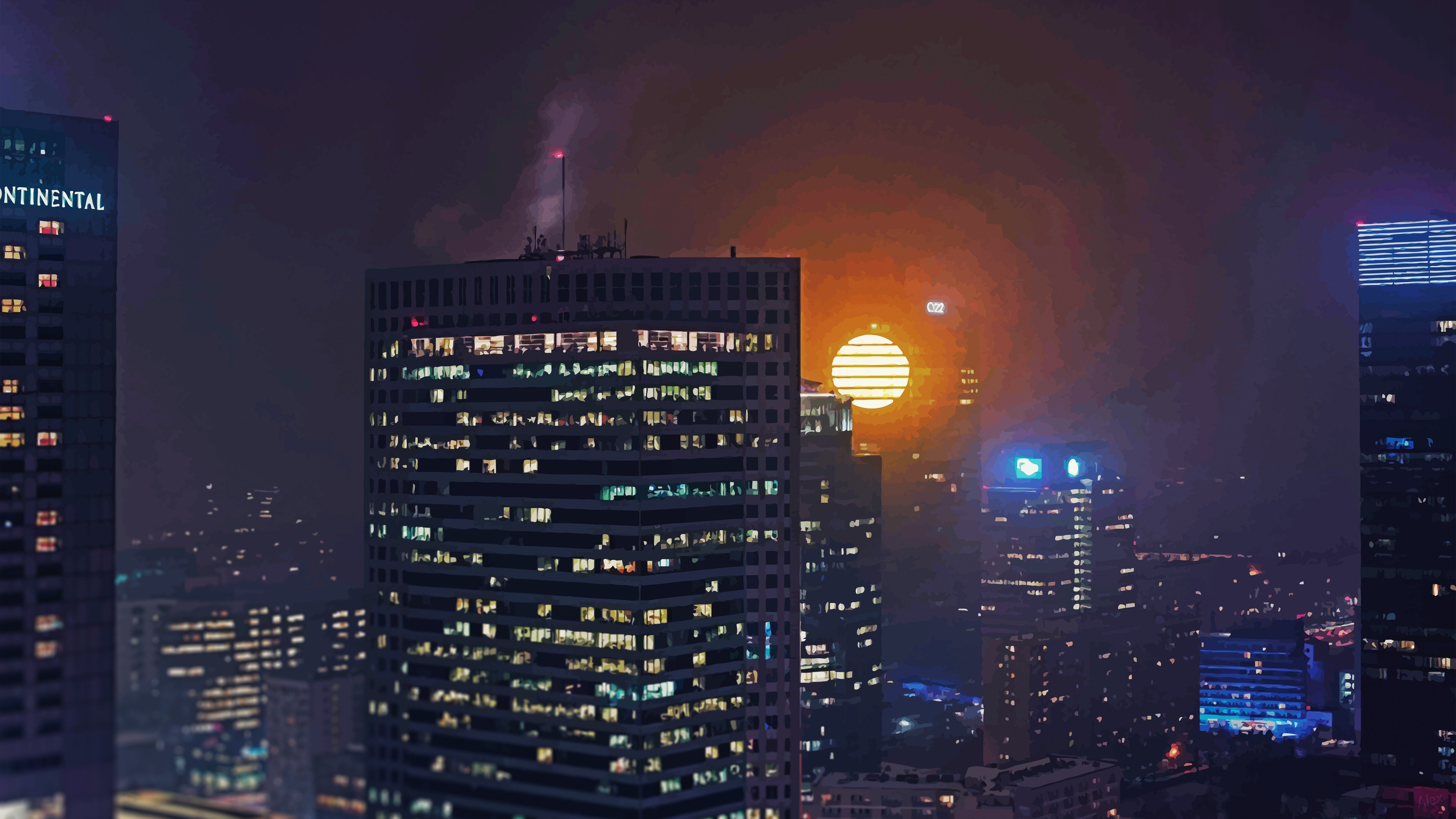 Warsaw Cityscape at Sunset with Continental Building HD Wallpaper