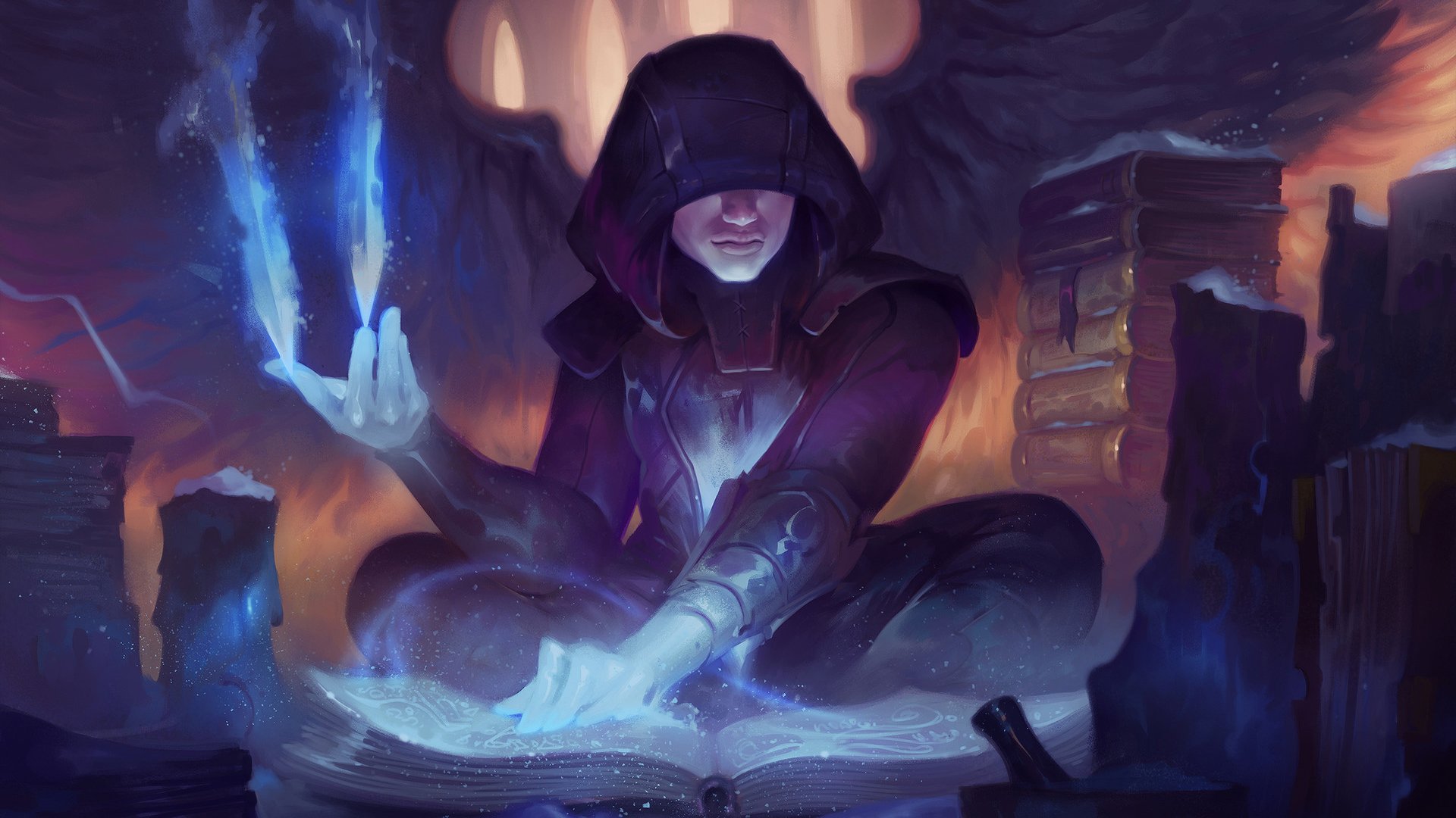 Wizard casting magic from a book HD Wallpaper