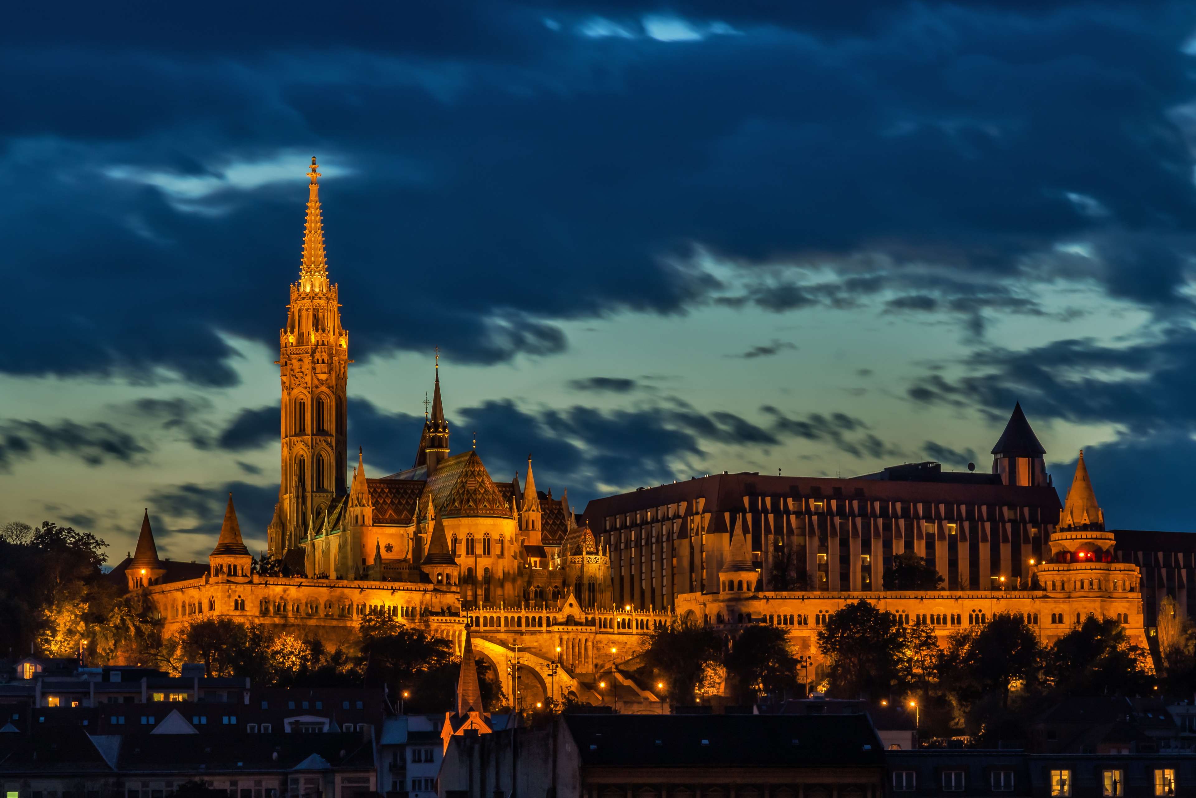 Matthias Church in Budapest, Hungary at dusk HD Wallpaper