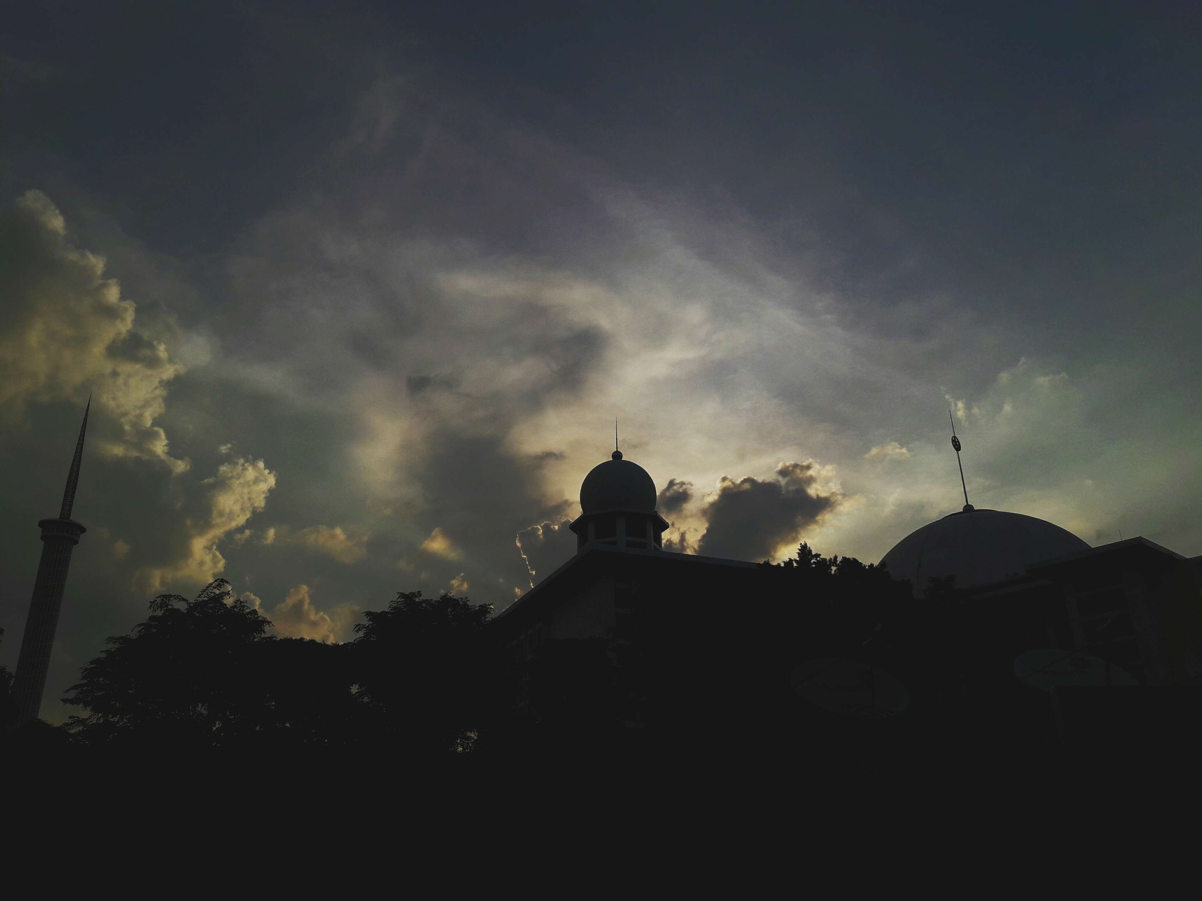 Mosque silhouette against dramatic sky HD Wallpaper
