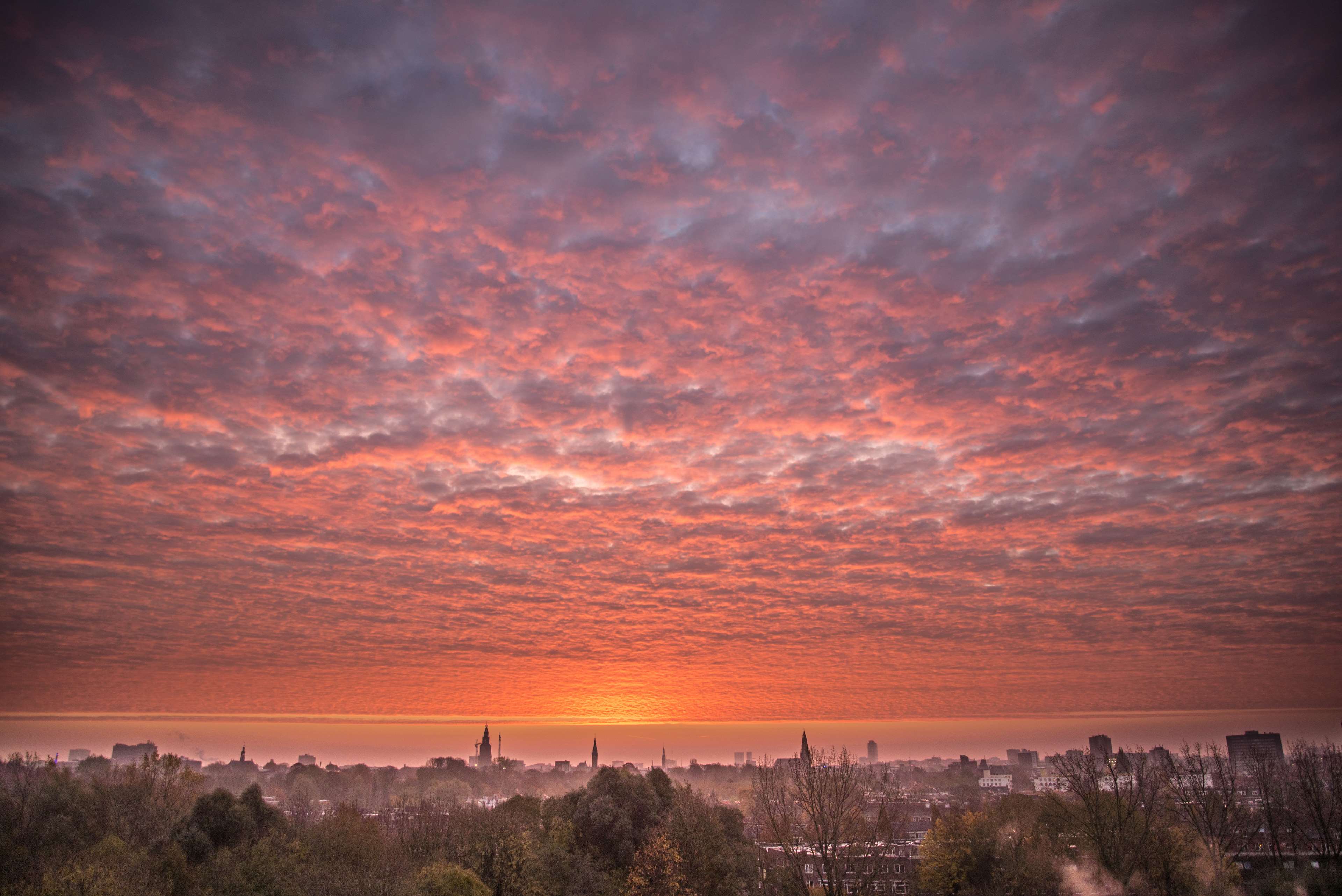 Colorful sunrise over Groningen city 4K HD Wallpaper