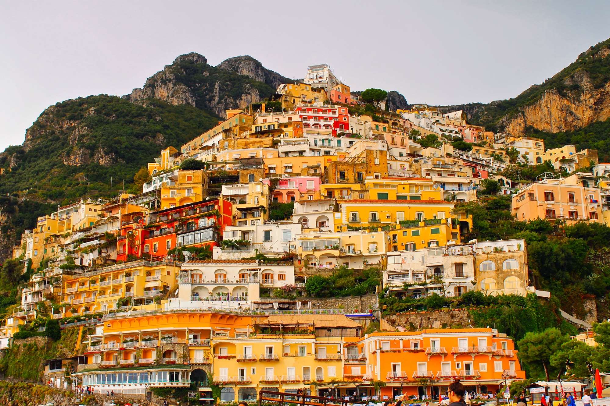 Colorful houses on a steep cliffside in Positano, Italy HD Wallpaper