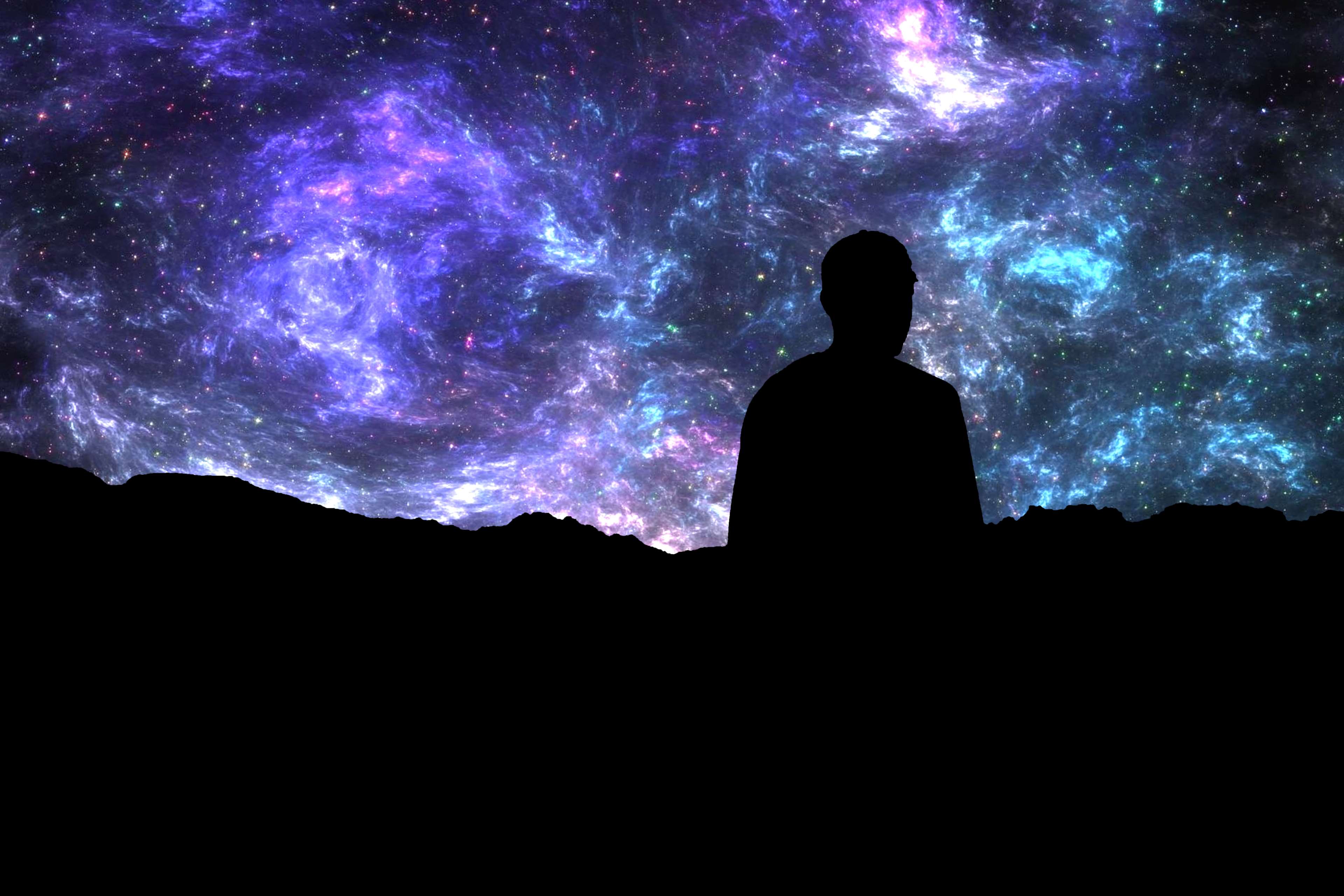 Silhouette against a nebula and galaxy HD Wallpaper