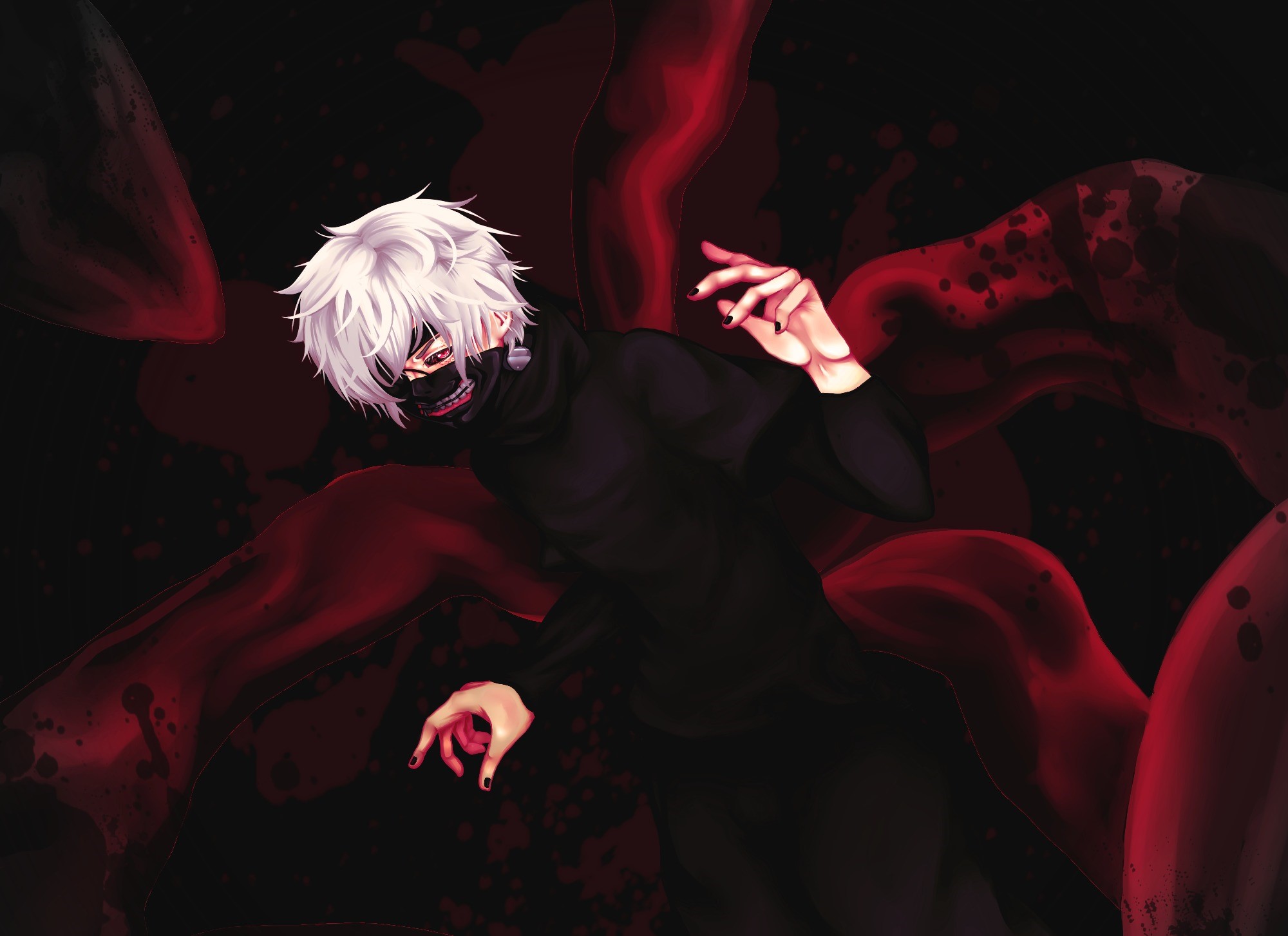 Ken Kaneki from Tokyo Ghoul with red tentacles HD Wallpaper