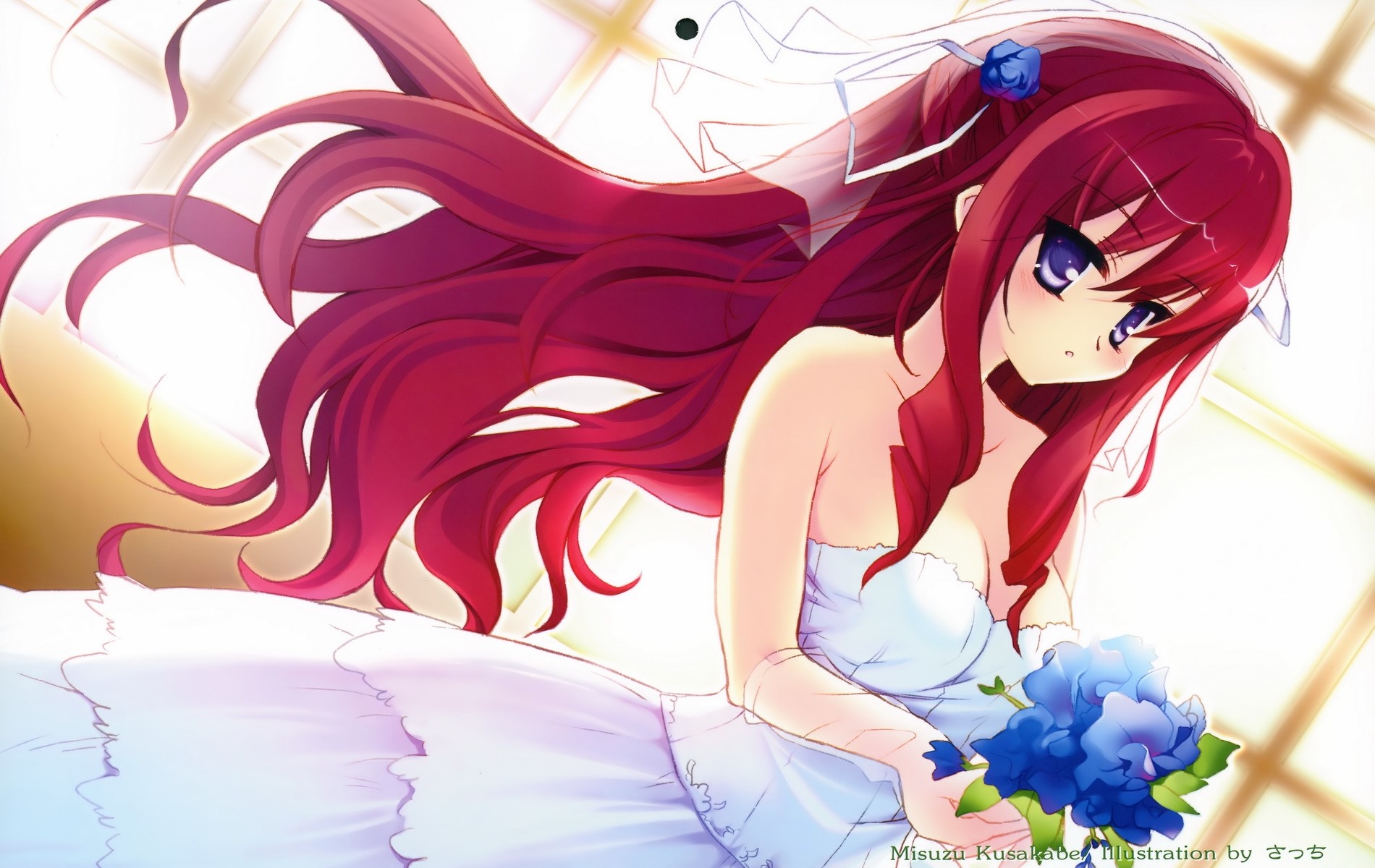 Girl in Wedding Dress Holding Bouquet HD Wallpaper