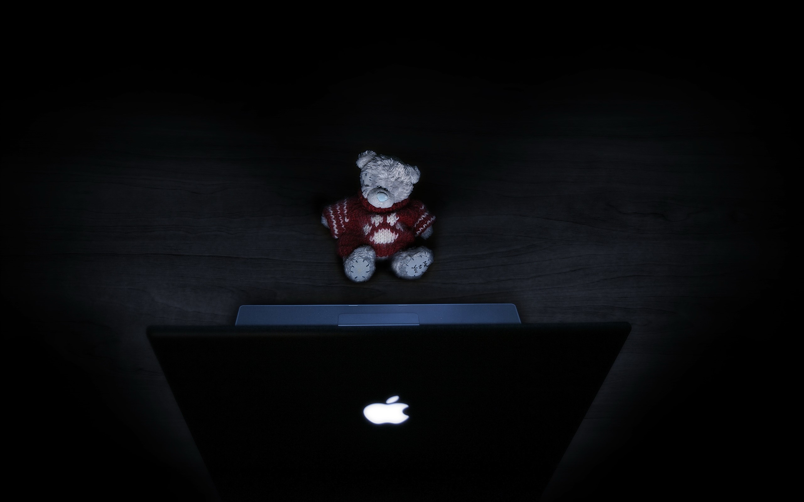 Teddy bear on a laptop HD Wallpaper