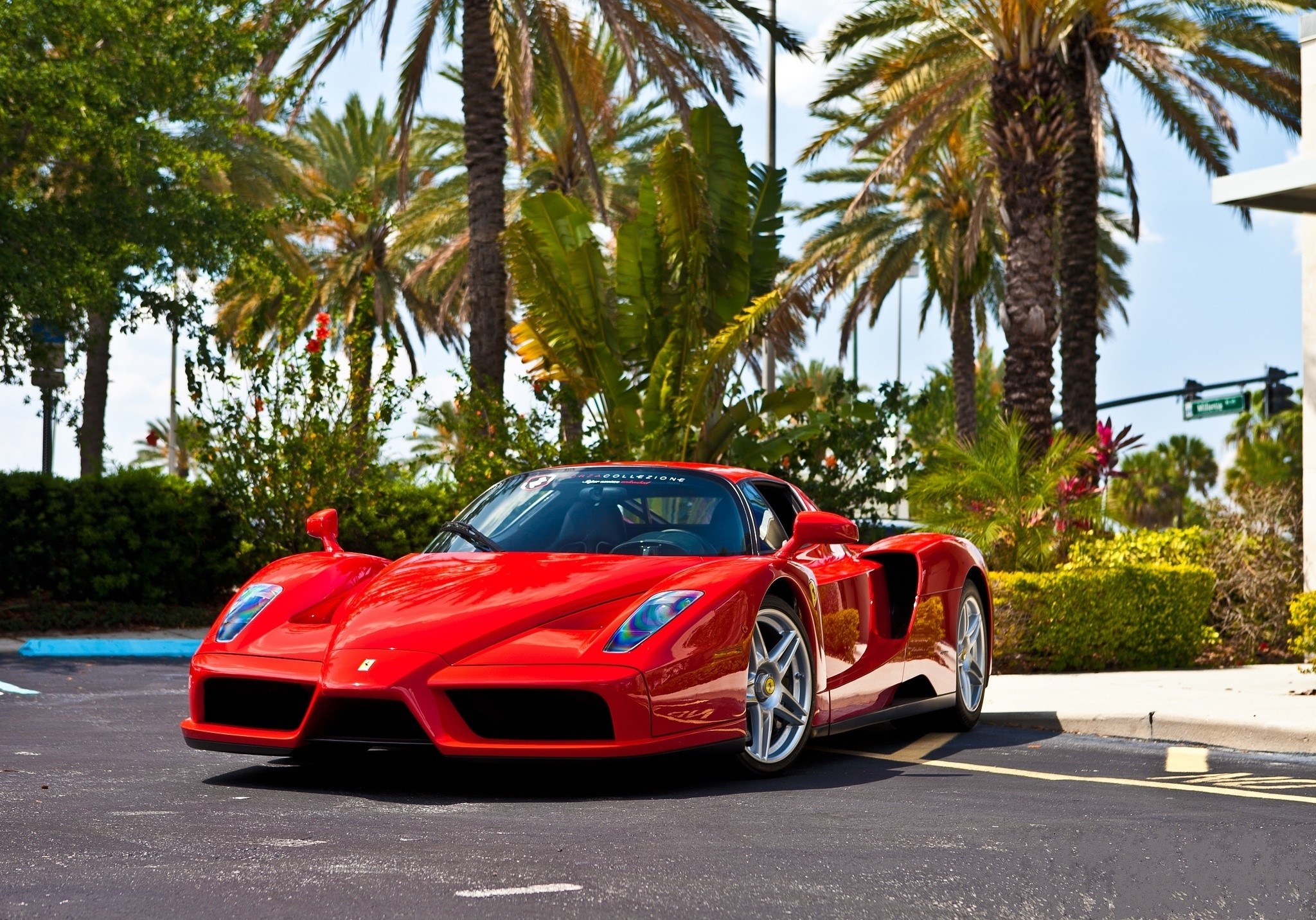 Red Ferrari Enzo parked outdoors HD Wallpaper
