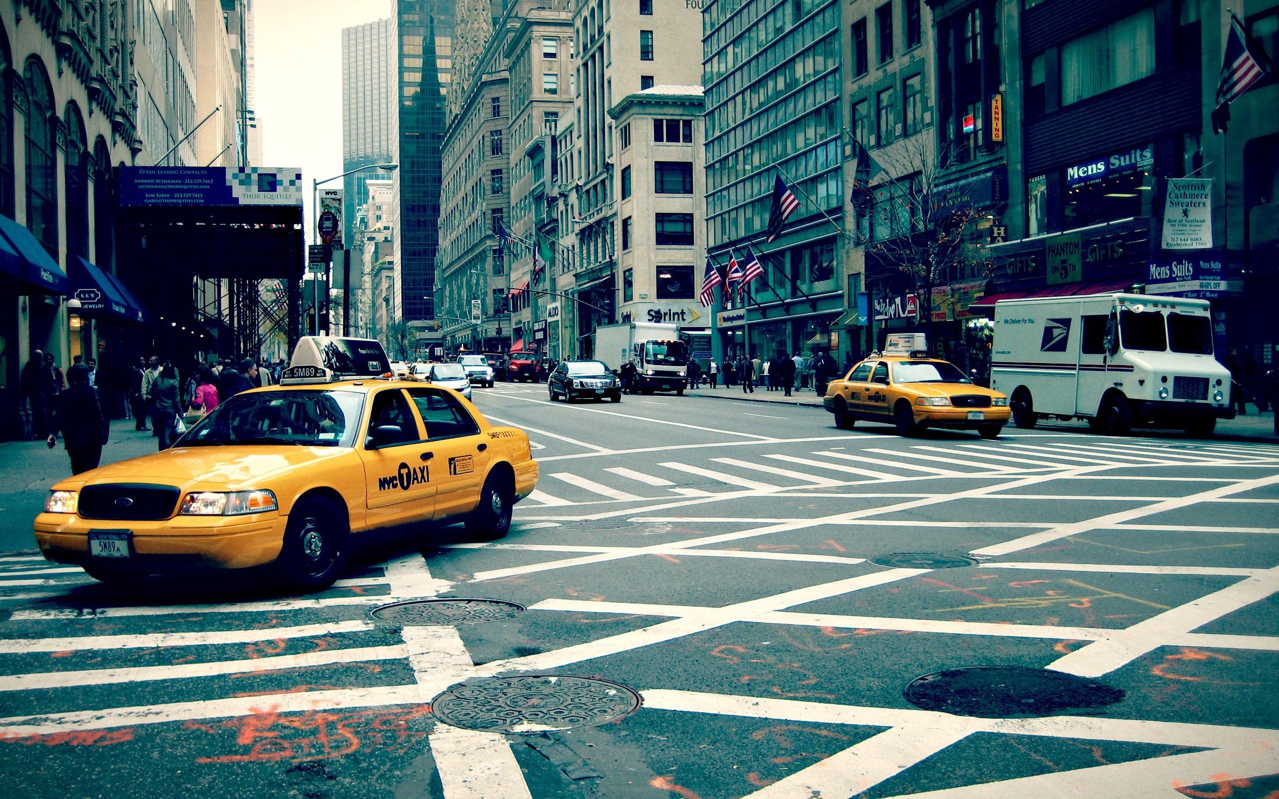 Yellow NYC Taxi on a City Street HD Wallpaper