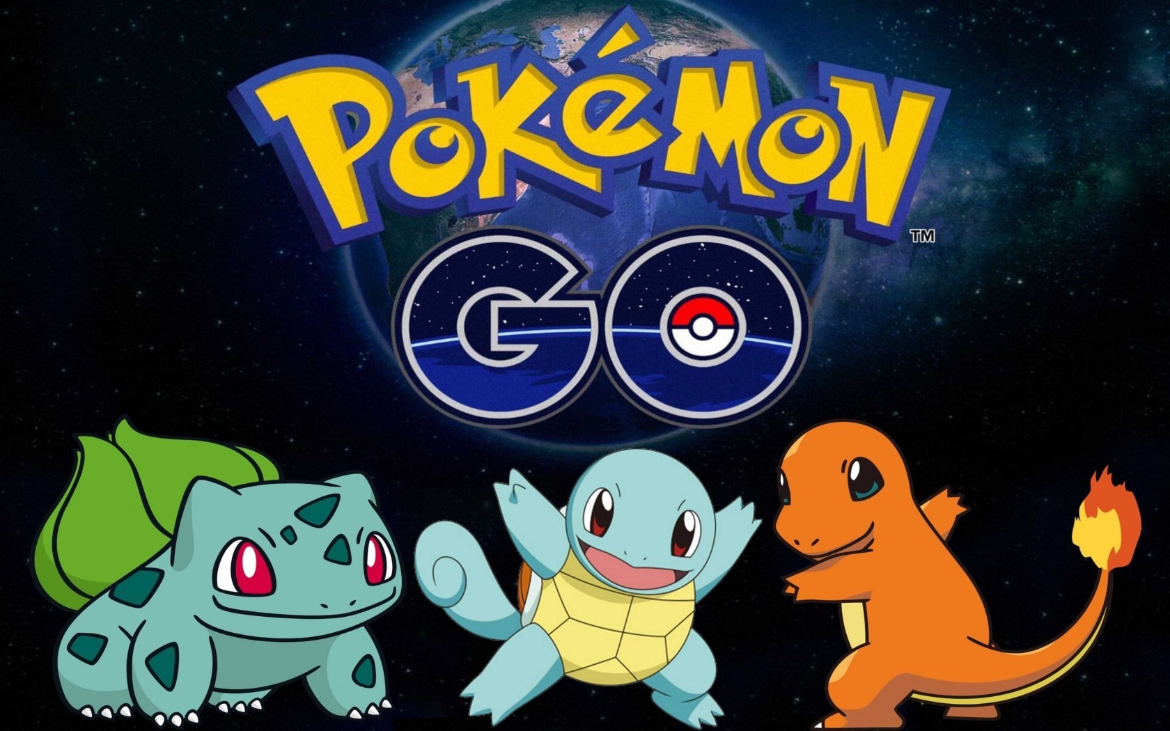 Pokemon Go with Bulbasaur, Squirtle, and Charmander HD Wallpaper
