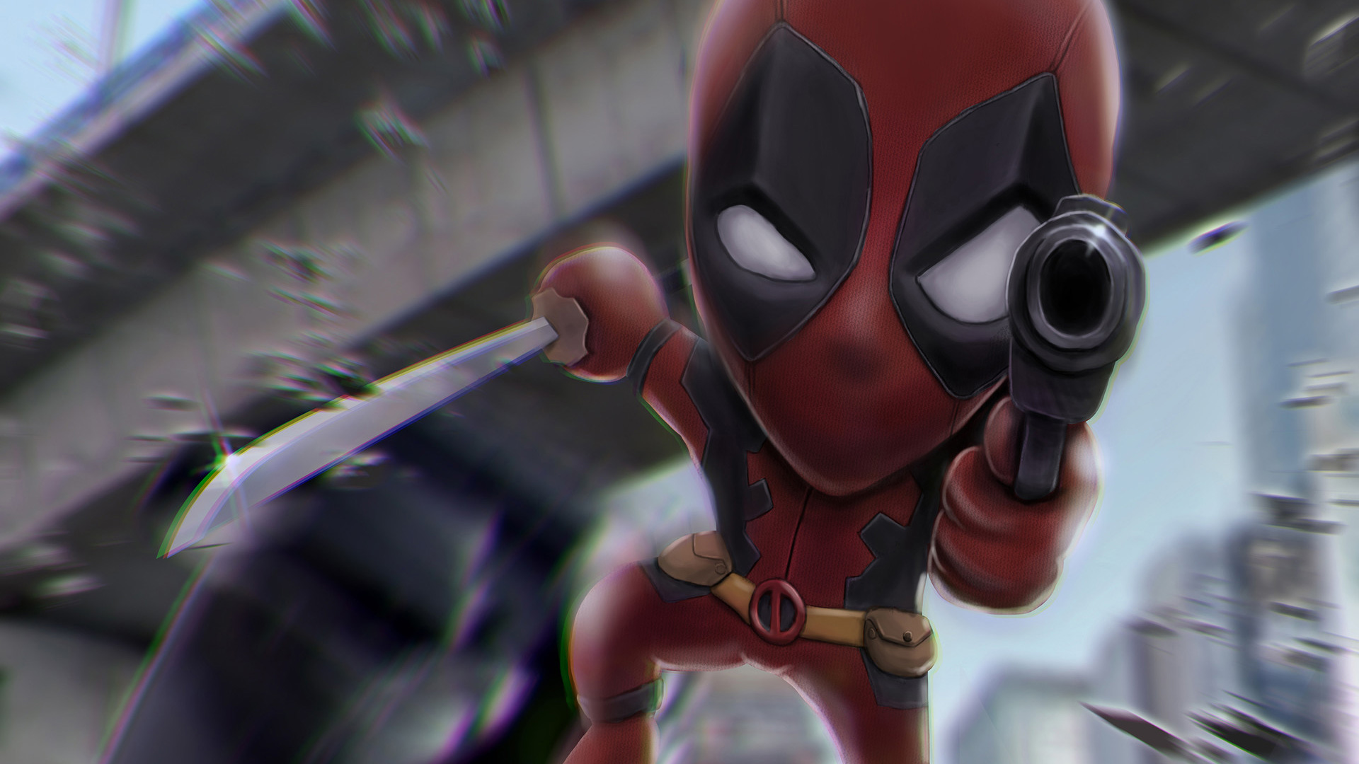Chibi Deadpool with Gun and Sword HD Wallpaper