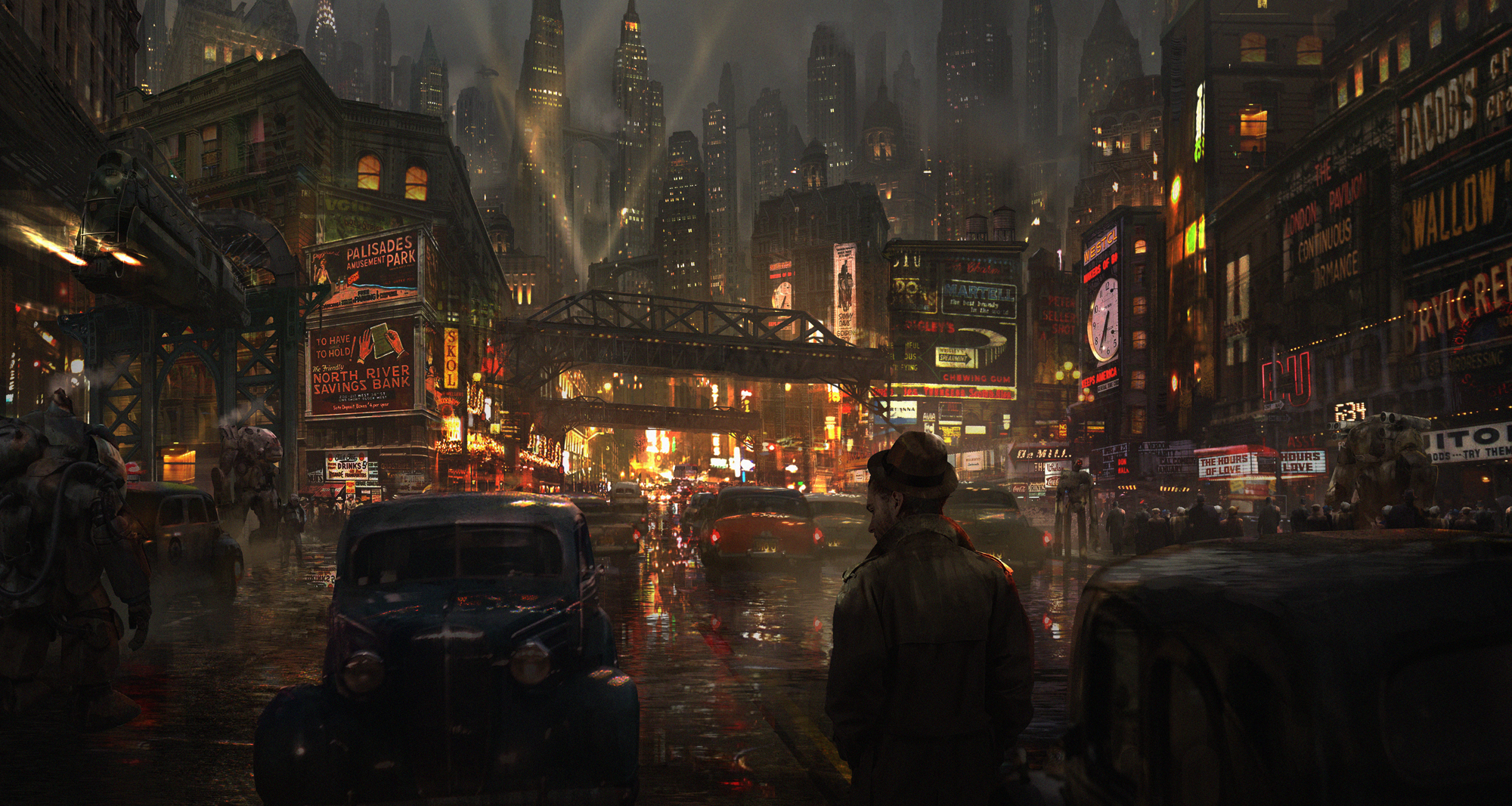 Bioshock digital artwork of a futuristic city street HD Wallpaper