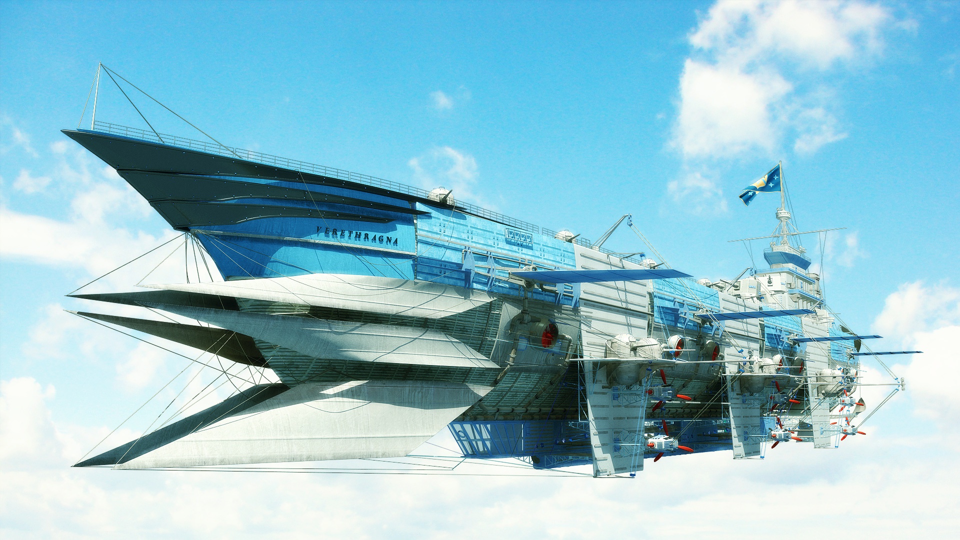 The Ferrythragna airship flying in the sky HD Wallpaper
