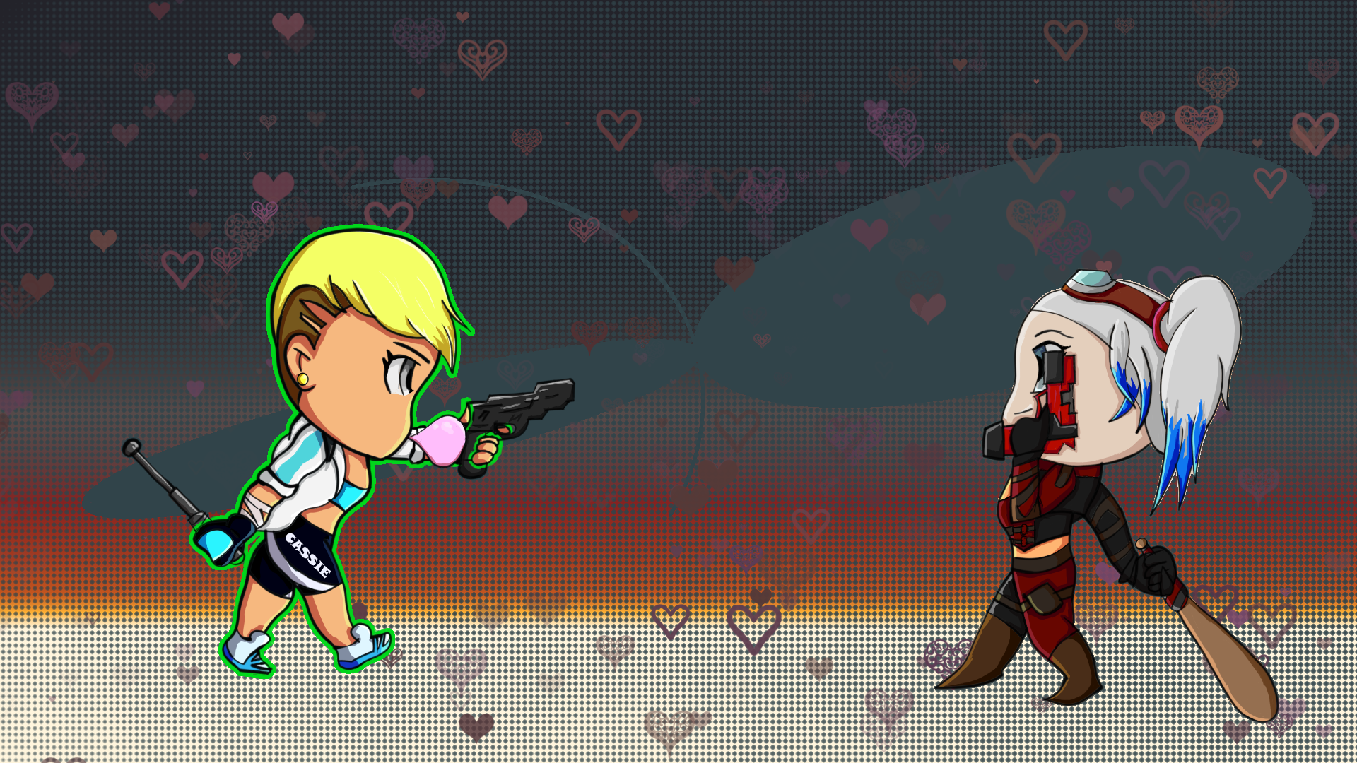 Cassie Cage and Harley Quinn Chibi fight HD Wallpaper