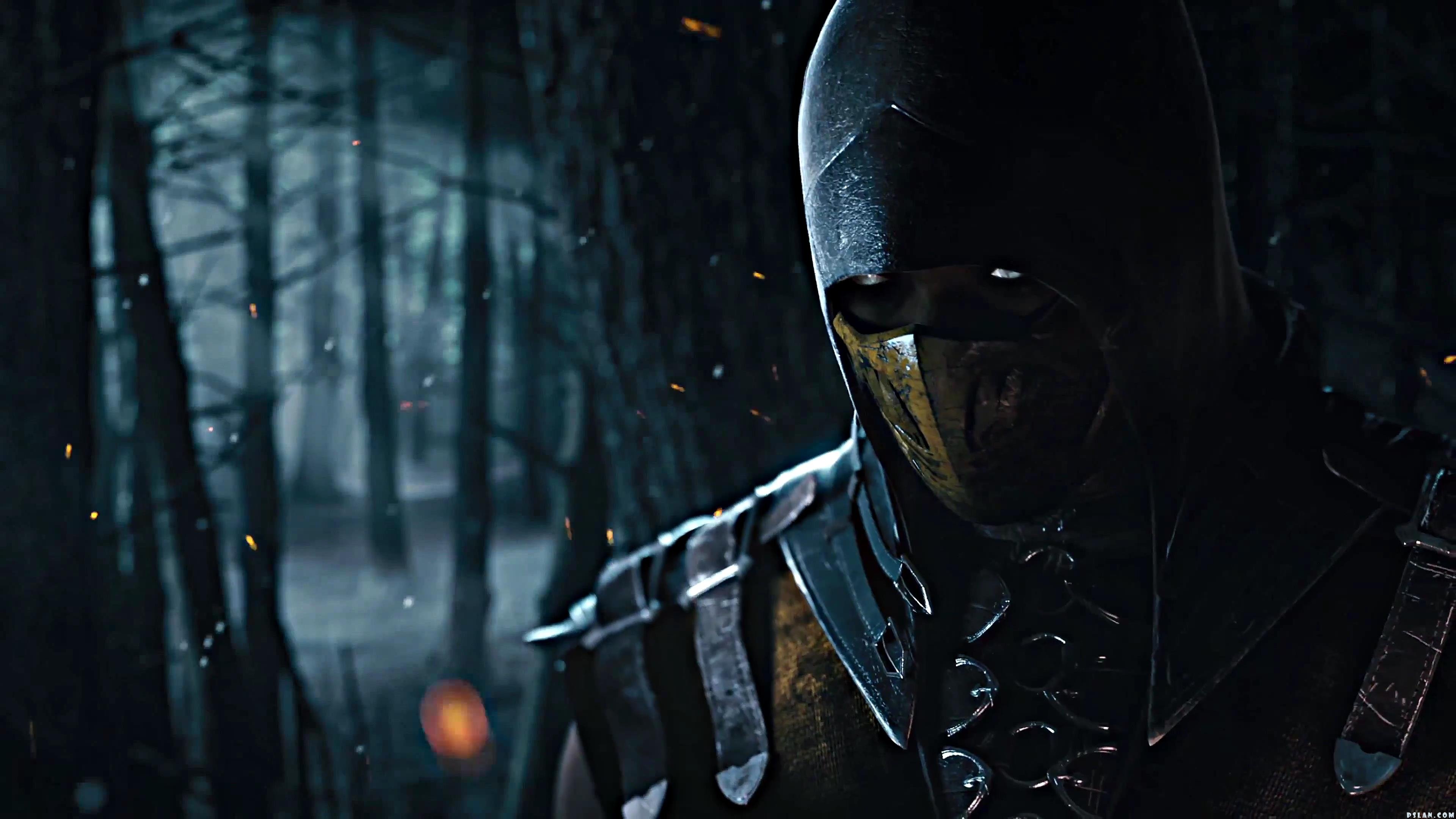 Scorpion from Mortal Kombat in a dark forest HD Wallpaper