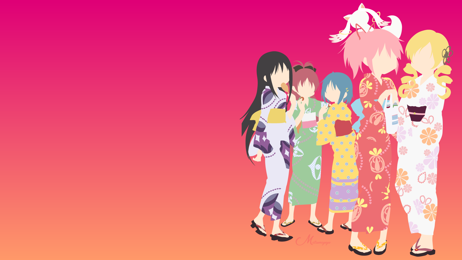 Puella Magi Madoka Magica characters in yukatas HD Wallpaper