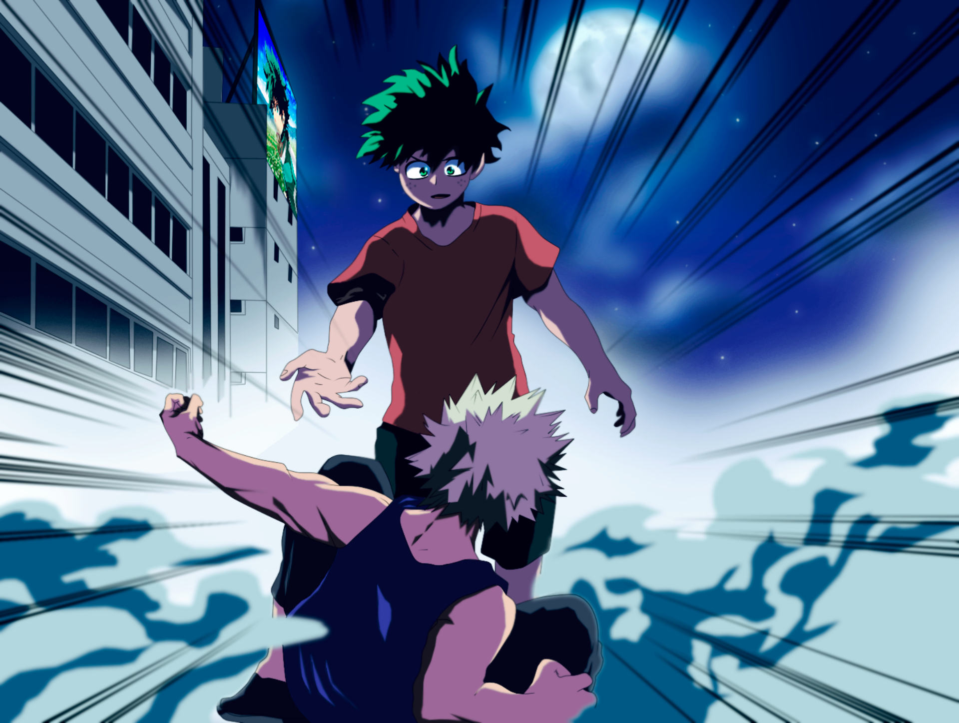 Izuku Midoriya and Katsuki Bakugou in a confrontation HD Wallpaper