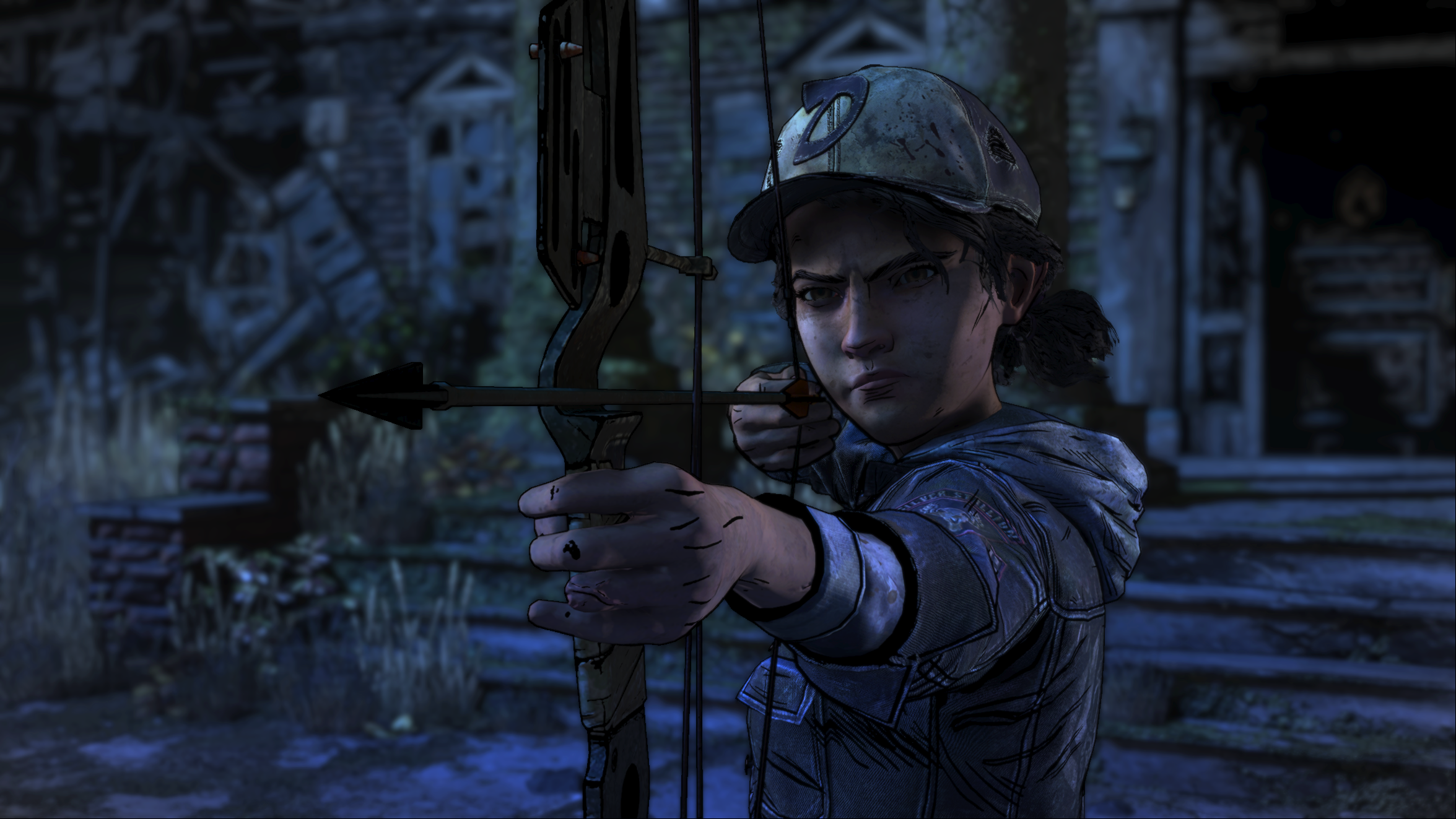 Clementine from The Walking Dead aiming a bow HD Wallpaper