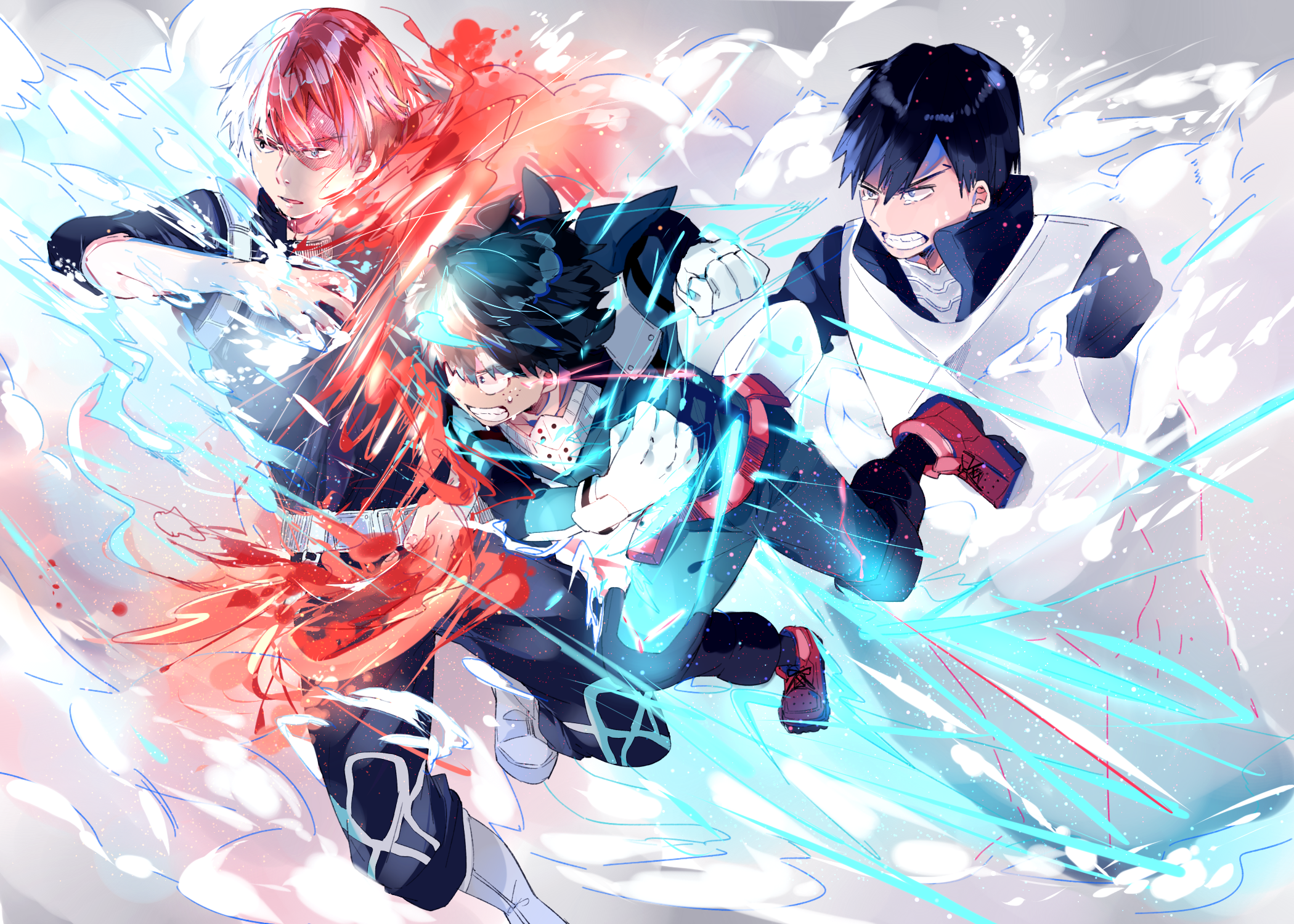 Izuku Midoriya, Tenya Iida, and Shouto Todoroki from My Hero Academia HD Wallpaper