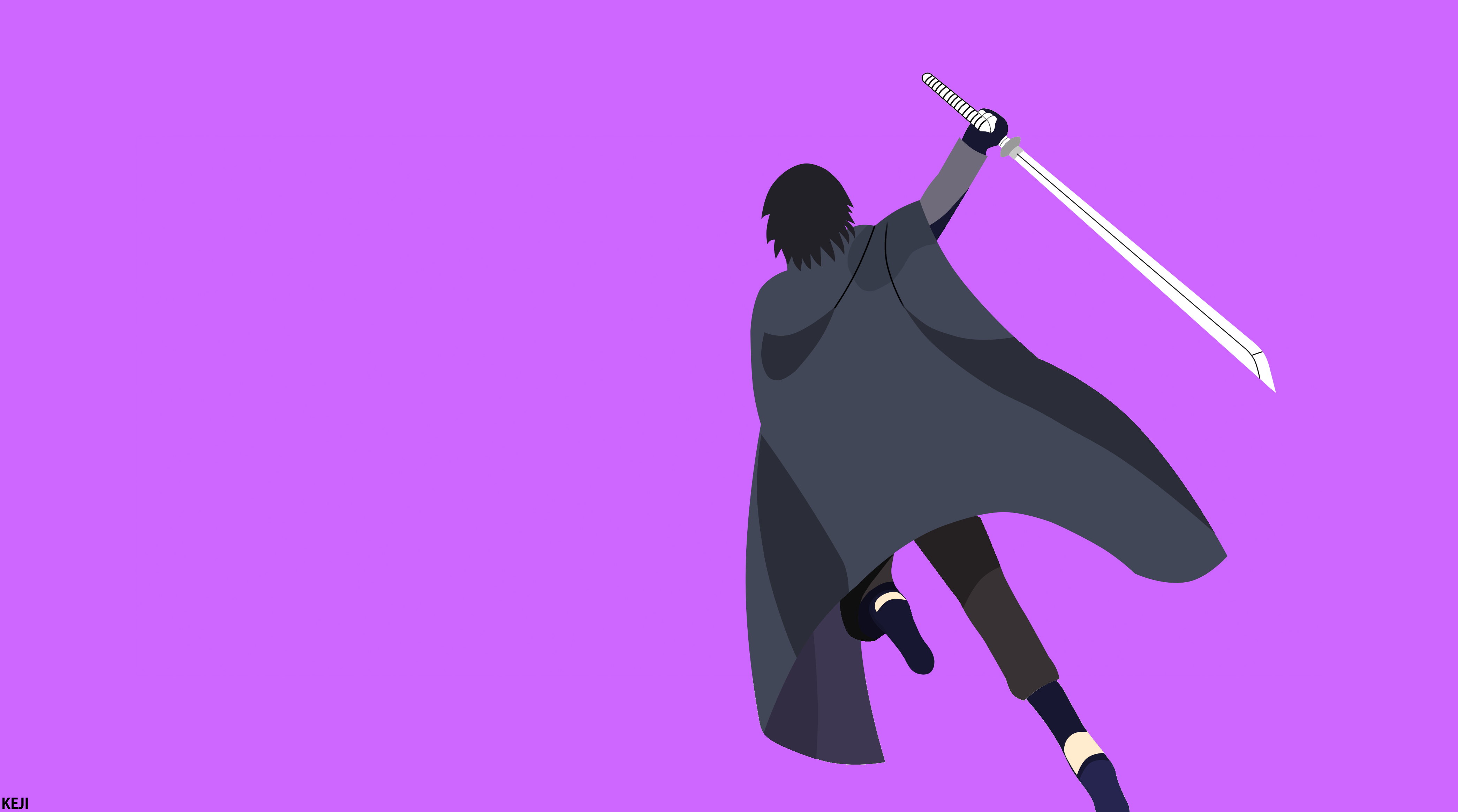 Sasuke Uchiha with sword on purple background HD Wallpaper